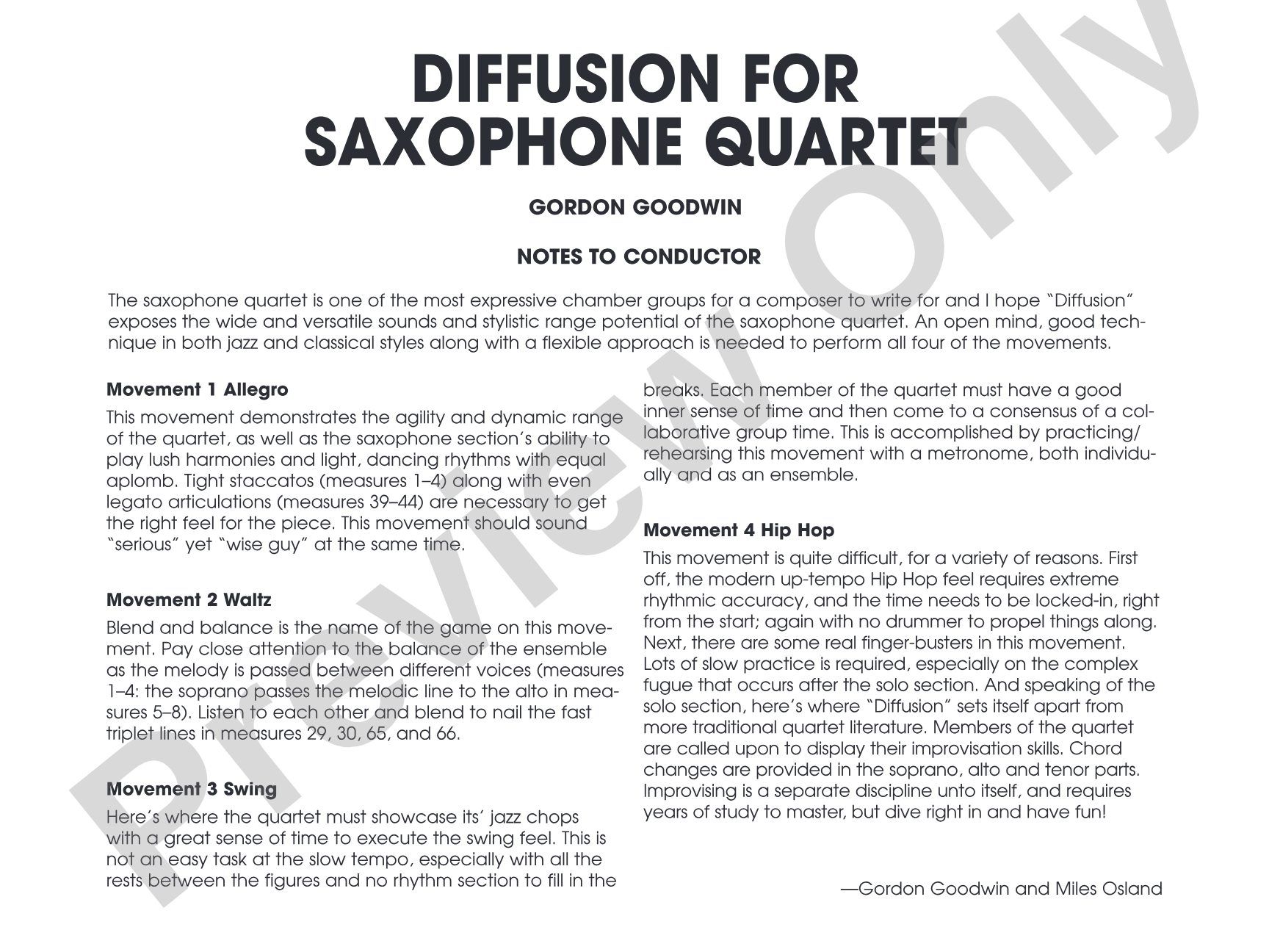 Diffusion for Sax Quartet: Saxophone Conductor Score & Parts