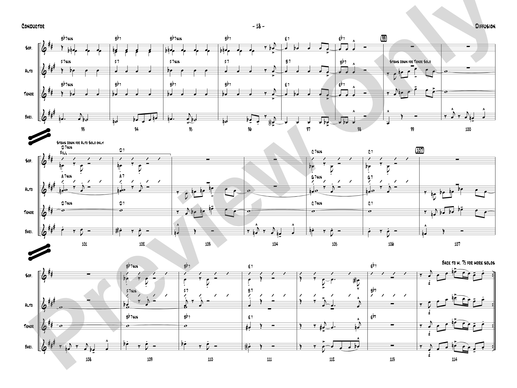 Diffusion for Sax Quartet: Saxophone Conductor Score & Parts