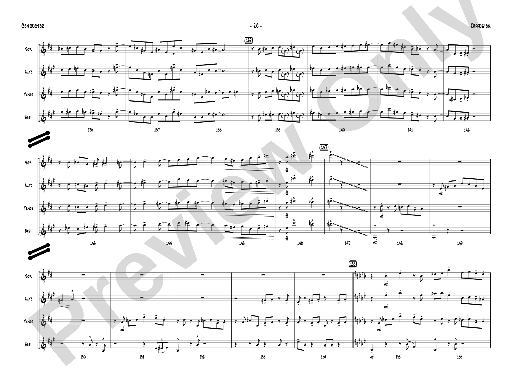 Diffusion for Sax Quartet: Saxophone Conductor Score & Parts
