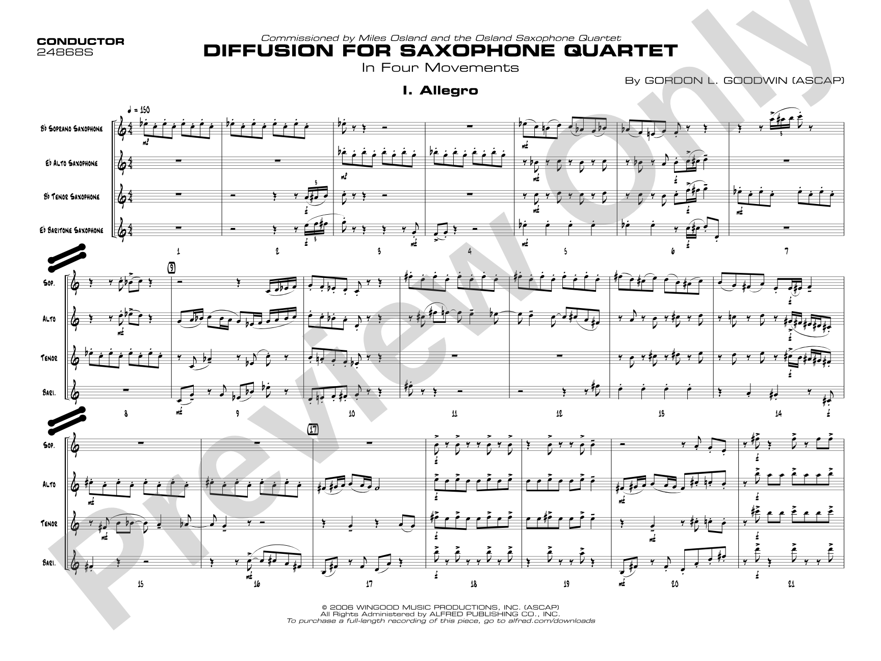 Diffusion for Sax Quartet: Saxophone Conductor Score & Parts