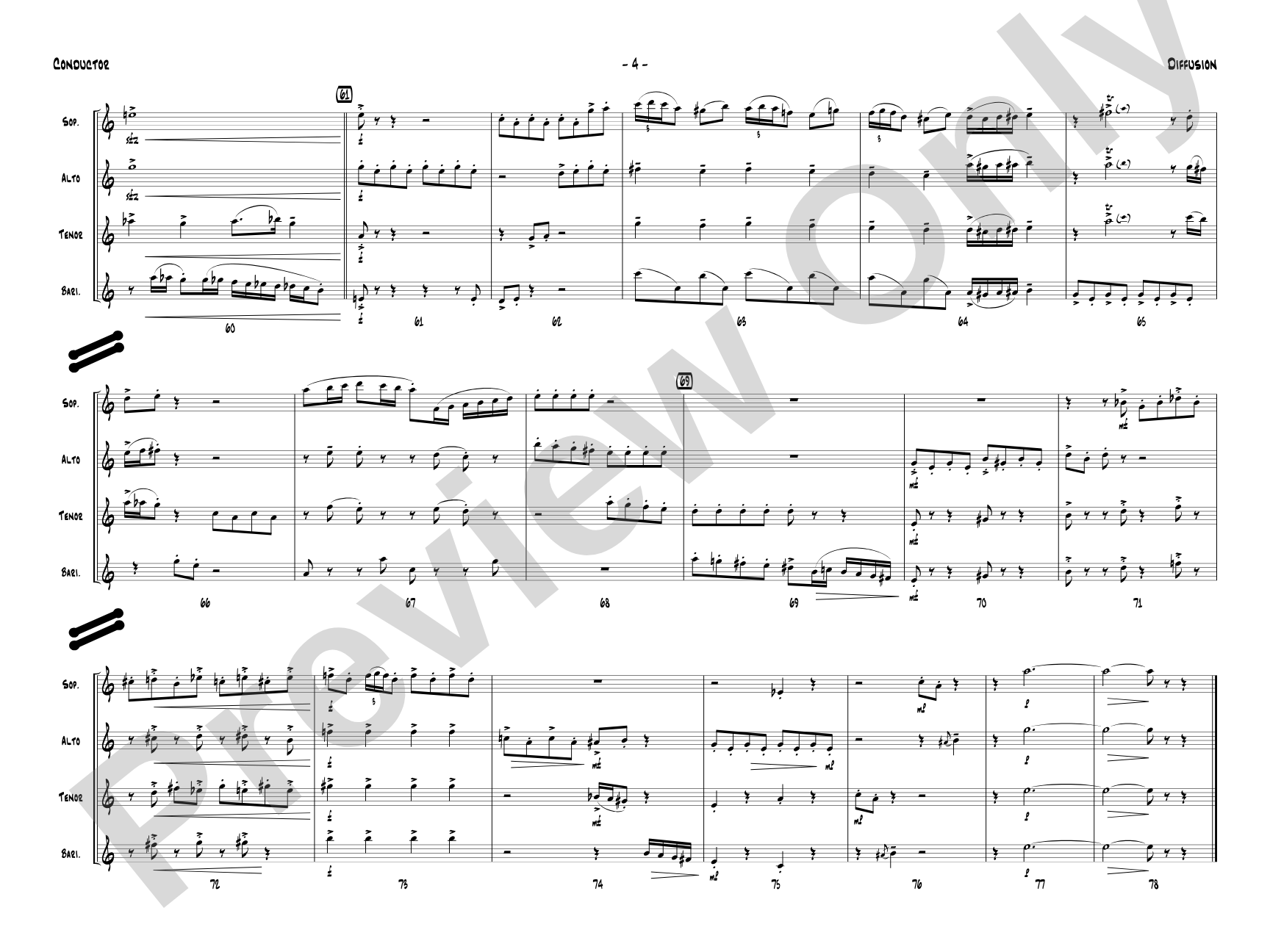 Diffusion for Sax Quartet: Saxophone Conductor Score & Parts