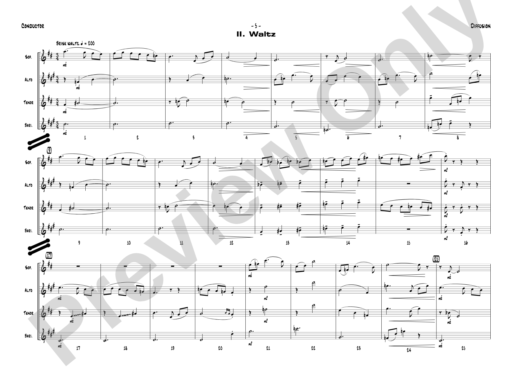 Diffusion for Sax Quartet: Saxophone Conductor Score & Parts
