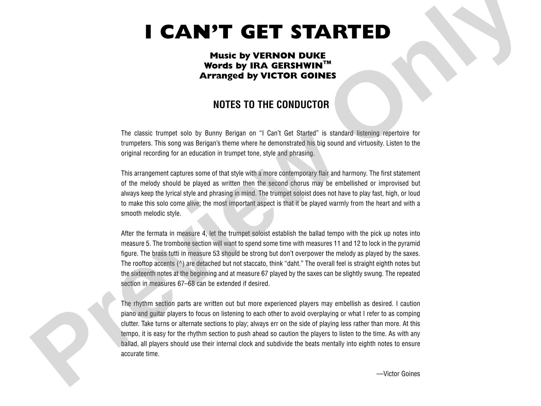 I Can't Get Started: Jazz Ensemble Conductor Score & Parts