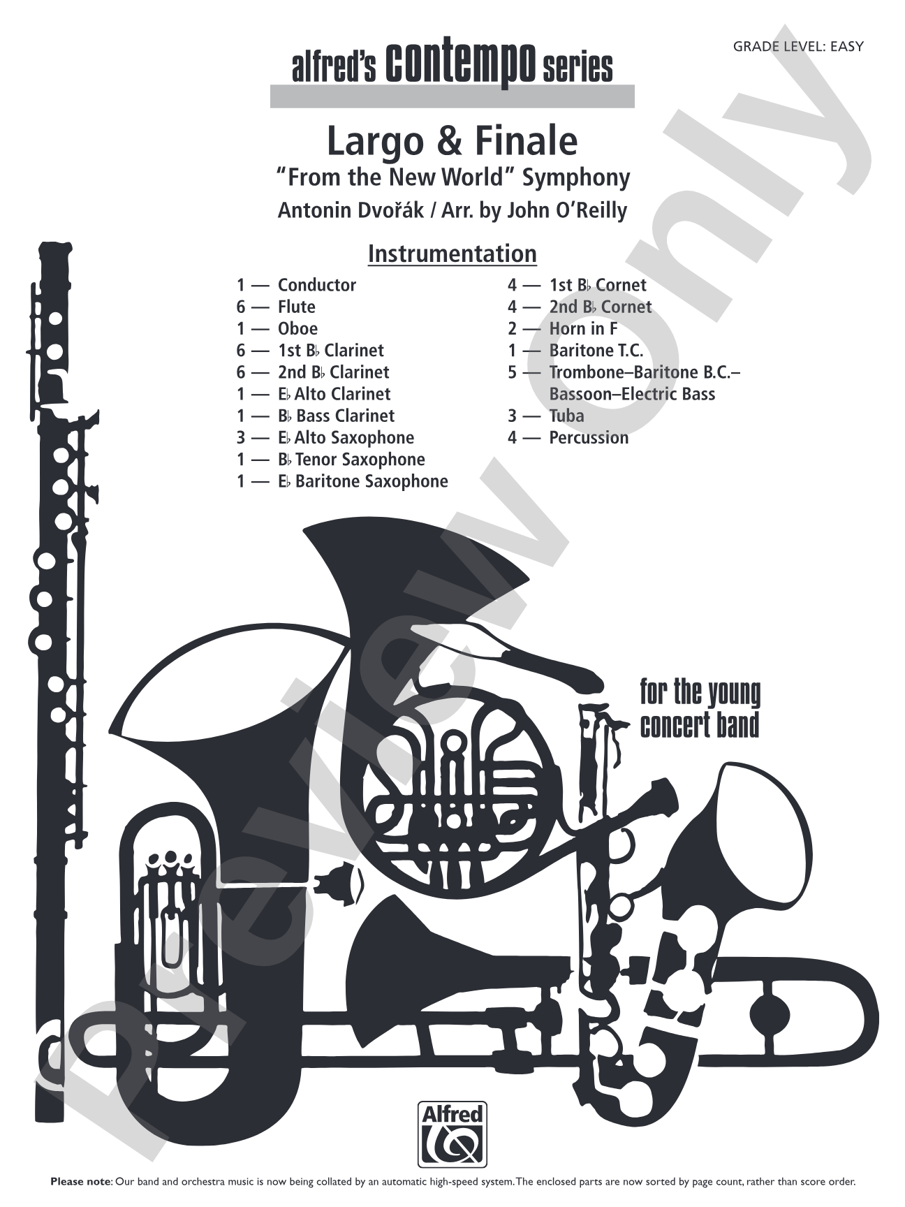 Largo and Finale from the New World Symphony: Concert Band Conductor Score & Parts