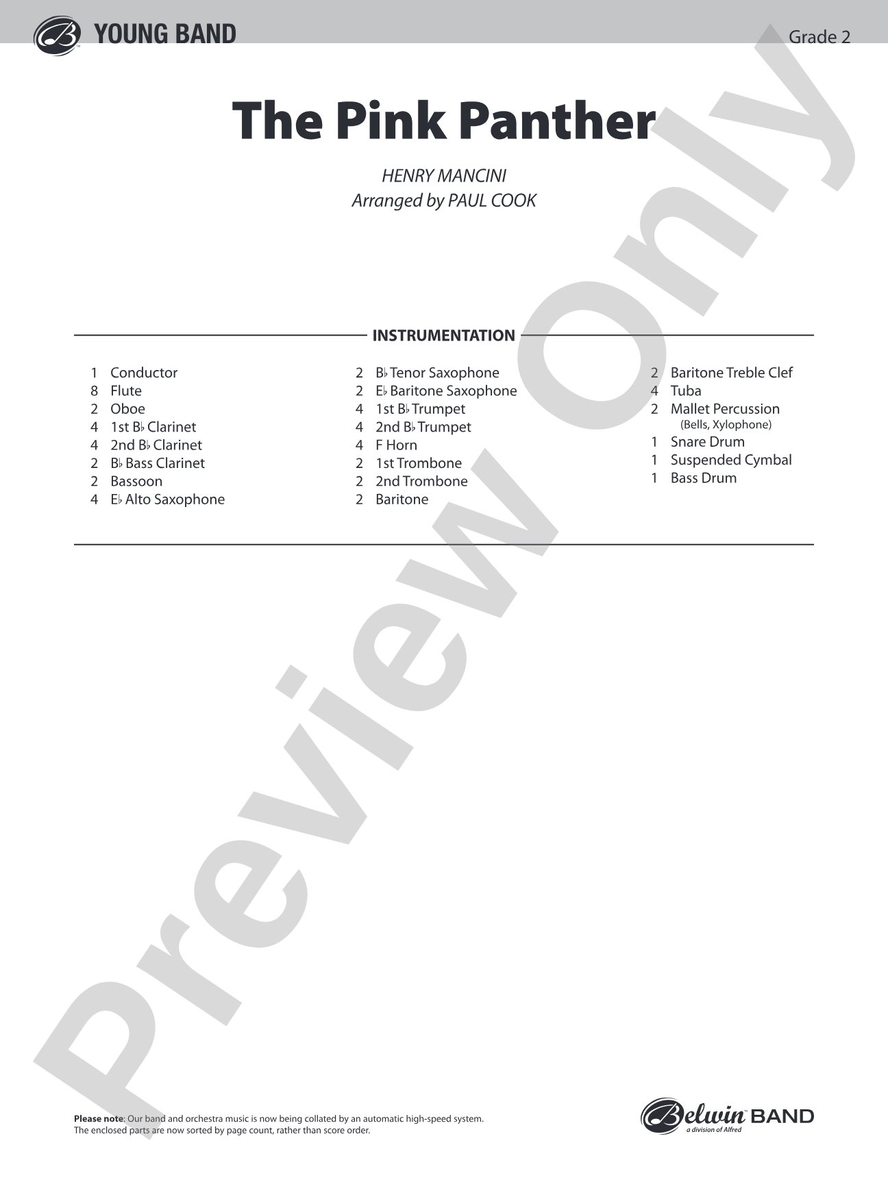 The Pink Panther: Concert Band Conductor Score & Parts