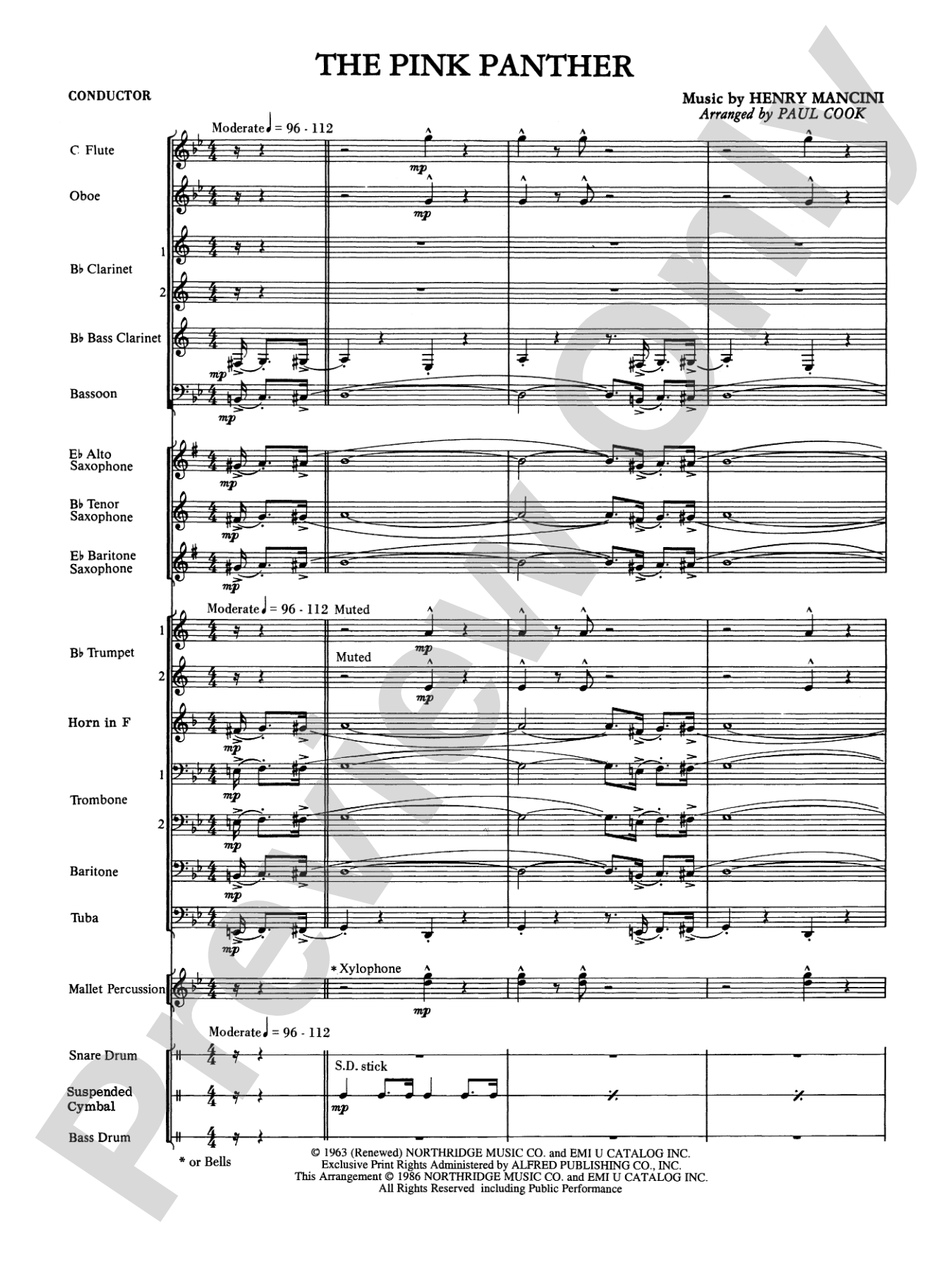 The Pink Panther: Concert Band Conductor Score & Parts