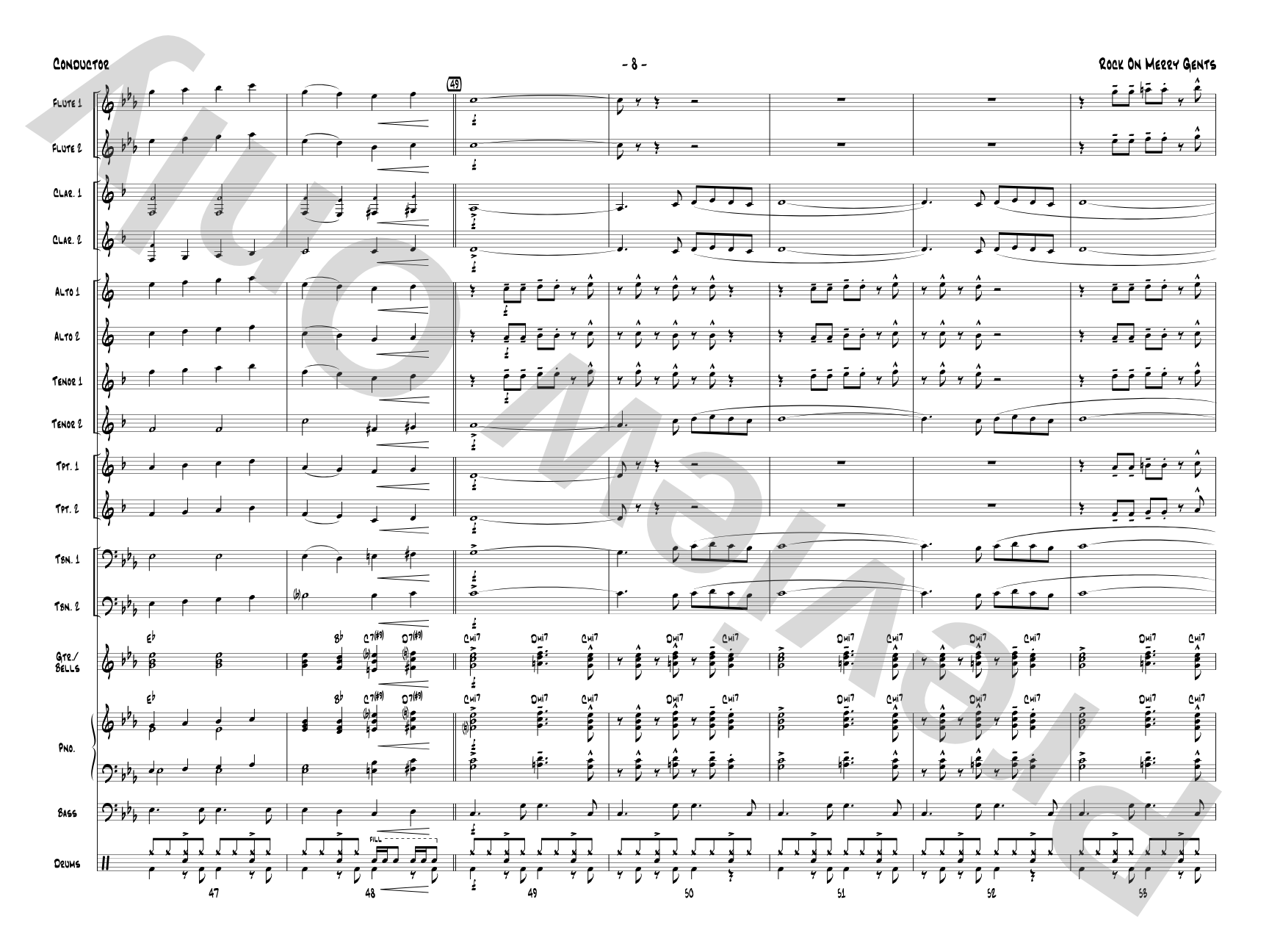 Rock On Merry Gents: Jazz Ensemble Conductor Score & Parts