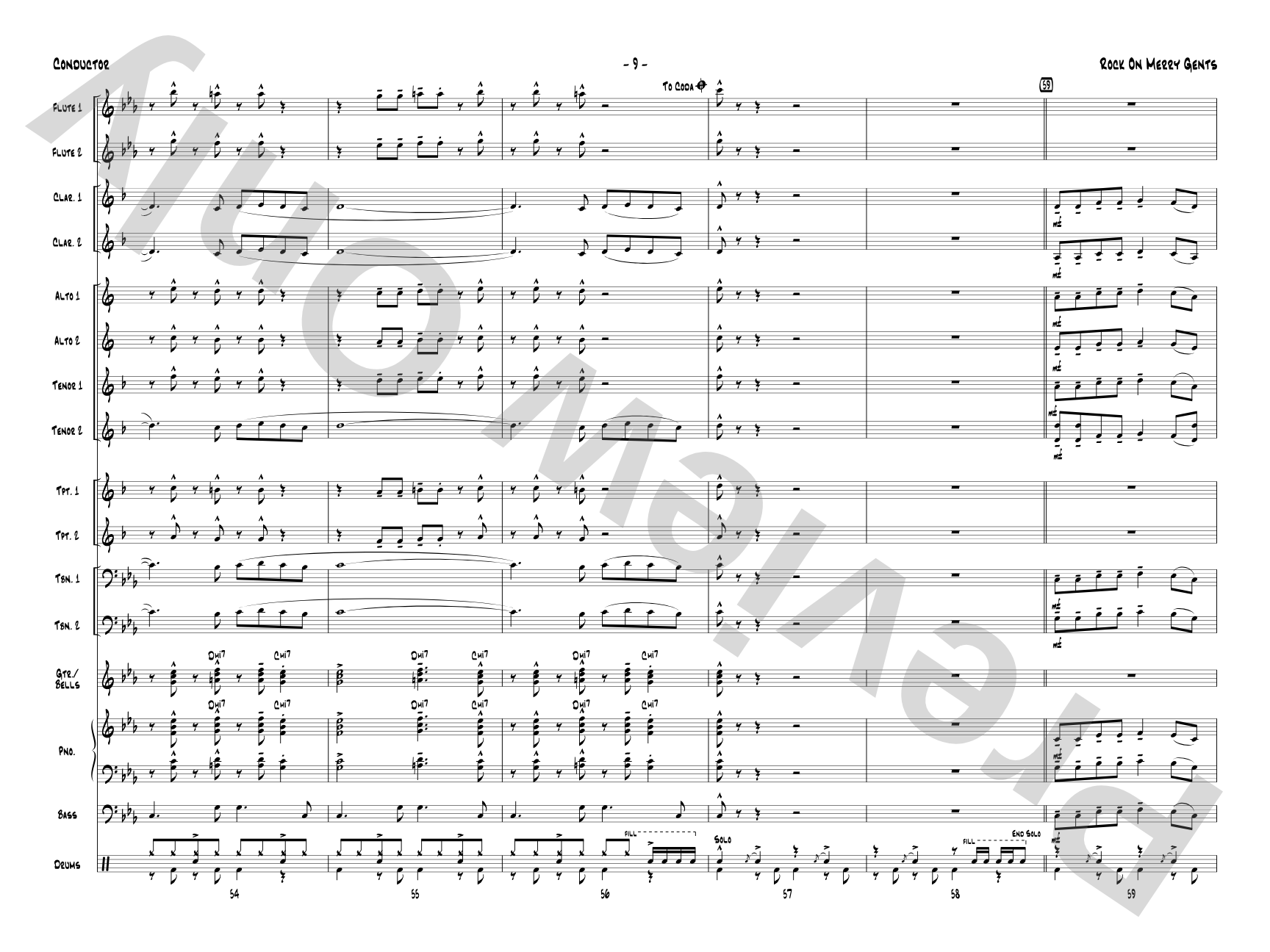 Rock On Merry Gents: Jazz Ensemble Conductor Score & Parts