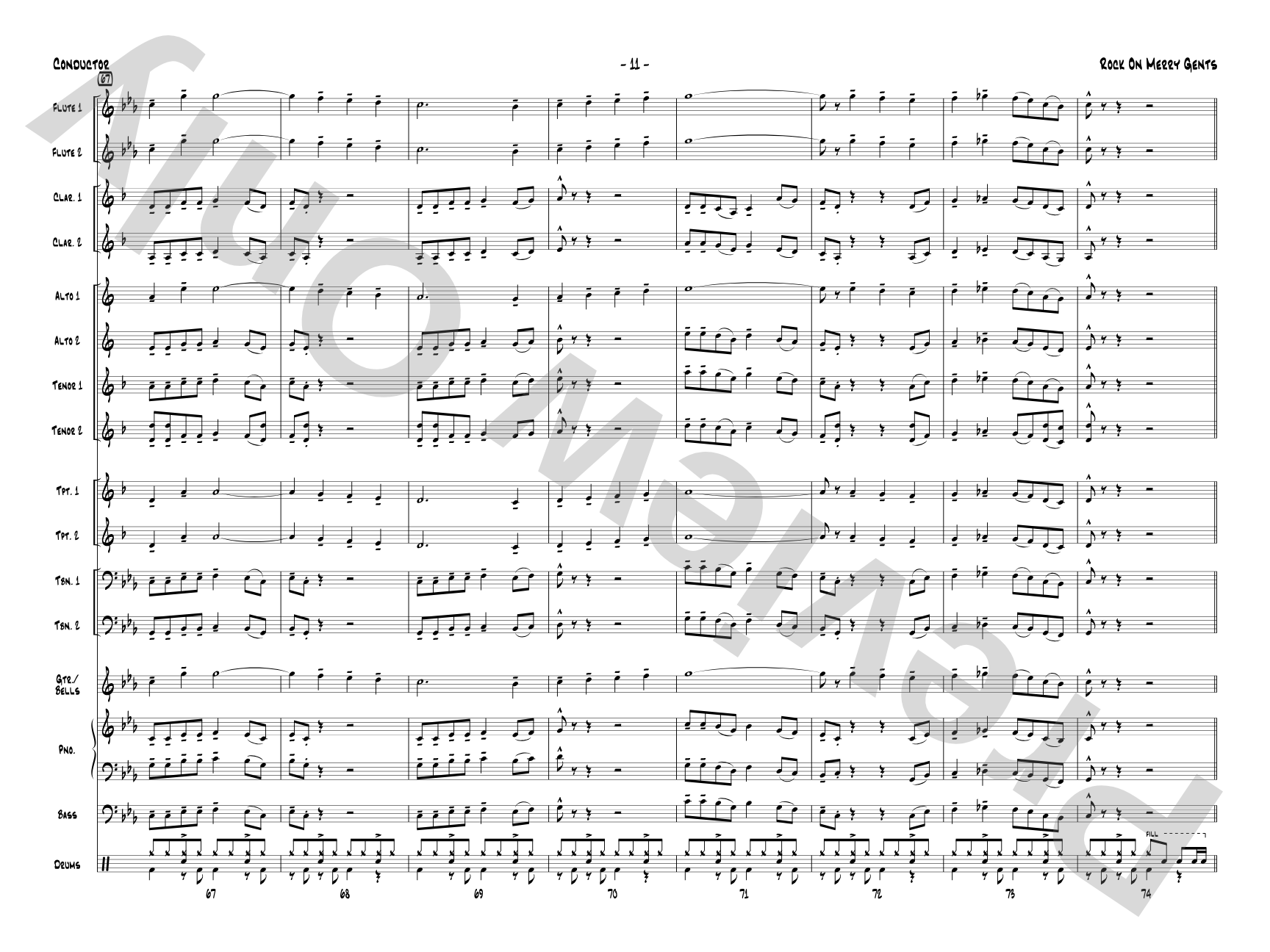 Rock On Merry Gents: Jazz Ensemble Conductor Score & Parts