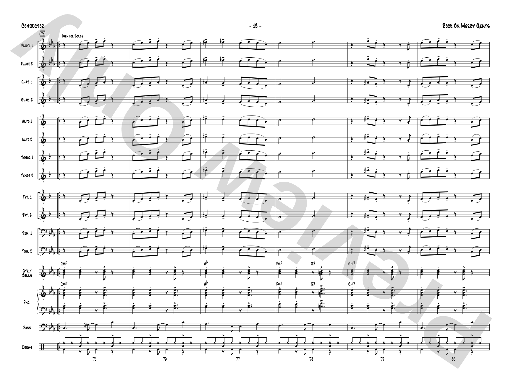 Rock On Merry Gents: Jazz Ensemble Conductor Score & Parts