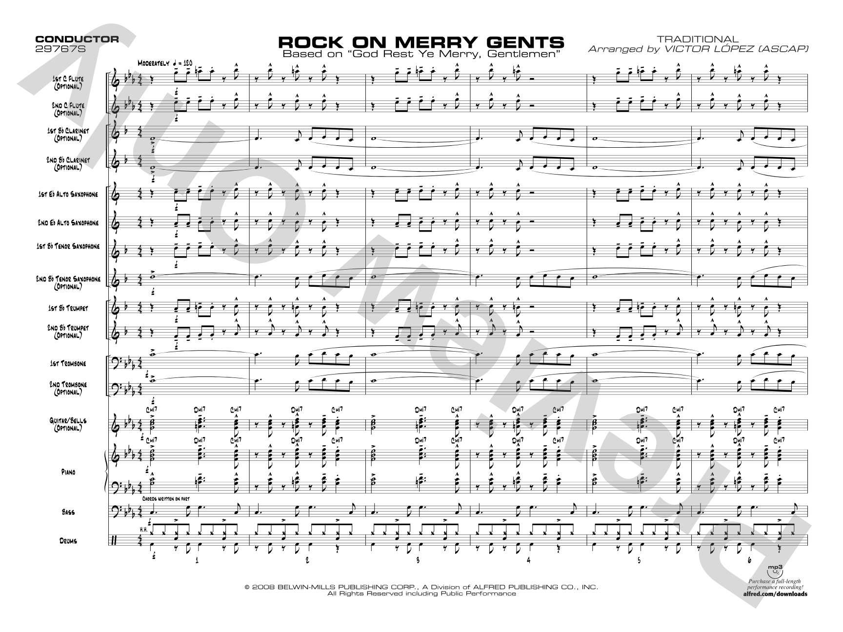 Rock On Merry Gents: Jazz Ensemble Conductor Score & Parts