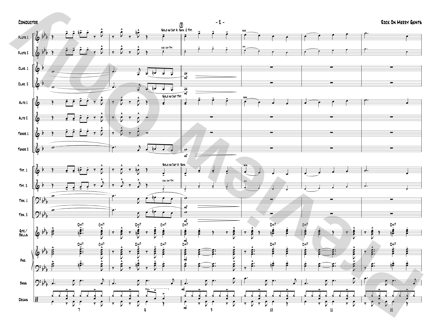 Rock On Merry Gents: Jazz Ensemble Conductor Score & Parts