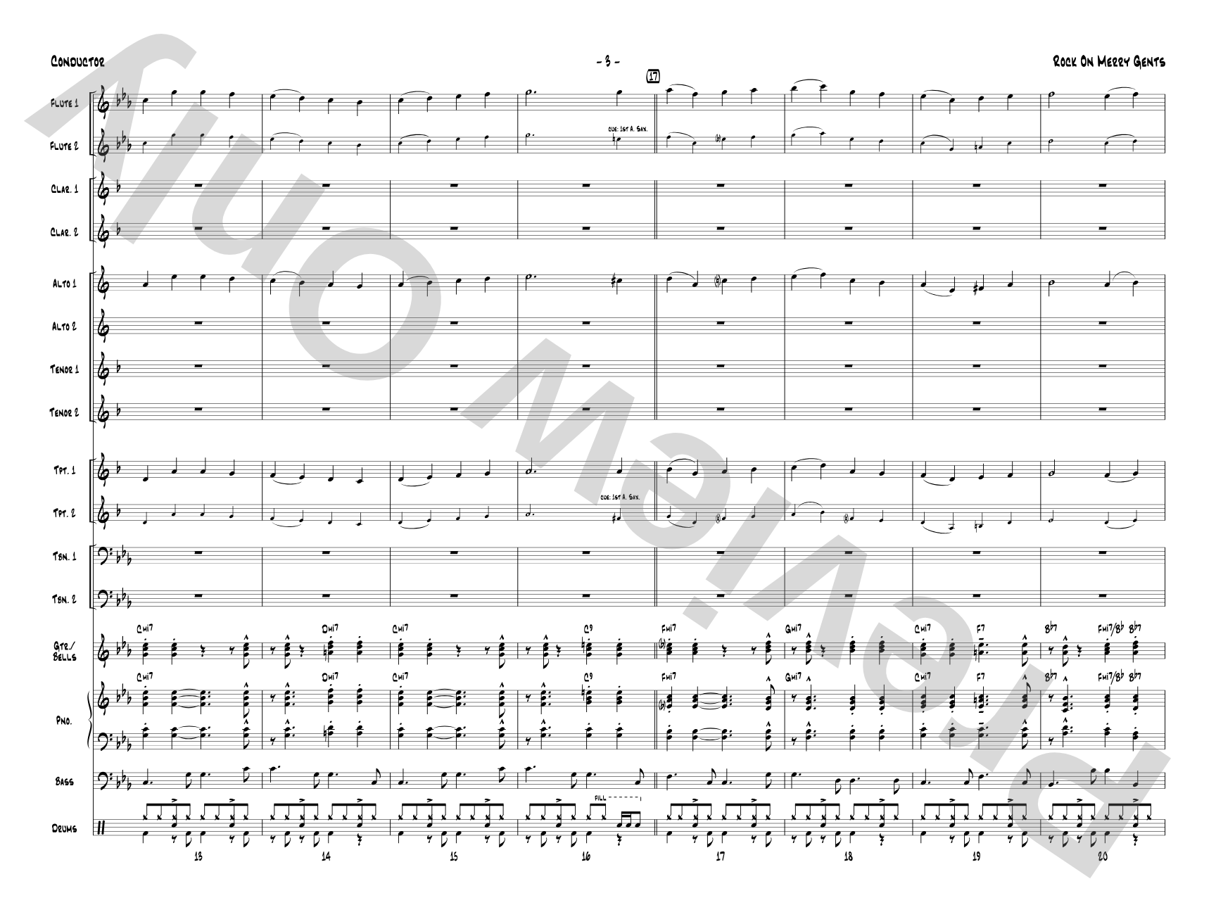 Rock On Merry Gents: Jazz Ensemble Conductor Score & Parts