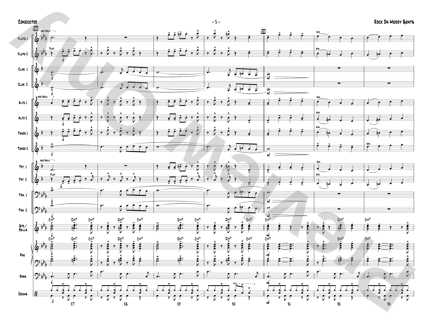 Rock On Merry Gents: Jazz Ensemble Conductor Score & Parts