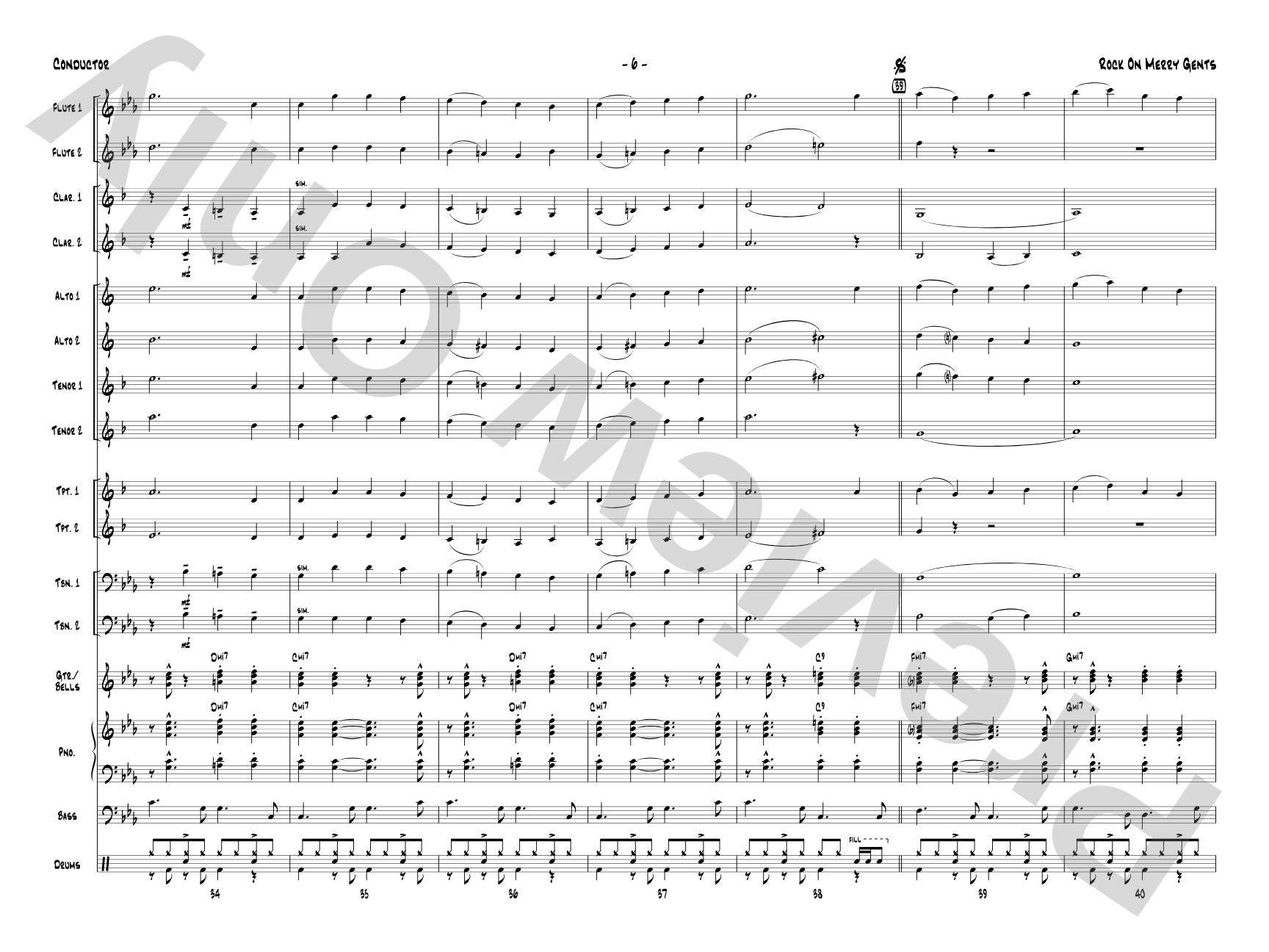Rock On Merry Gents: Jazz Ensemble Conductor Score & Parts