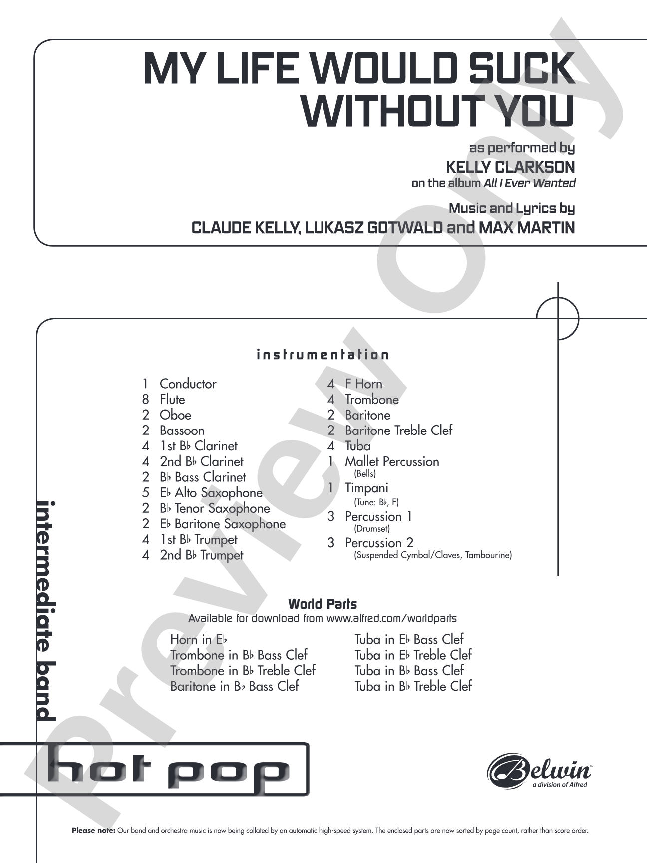 My Life Would Suck Without You: Concert Band Conductor Score & Parts