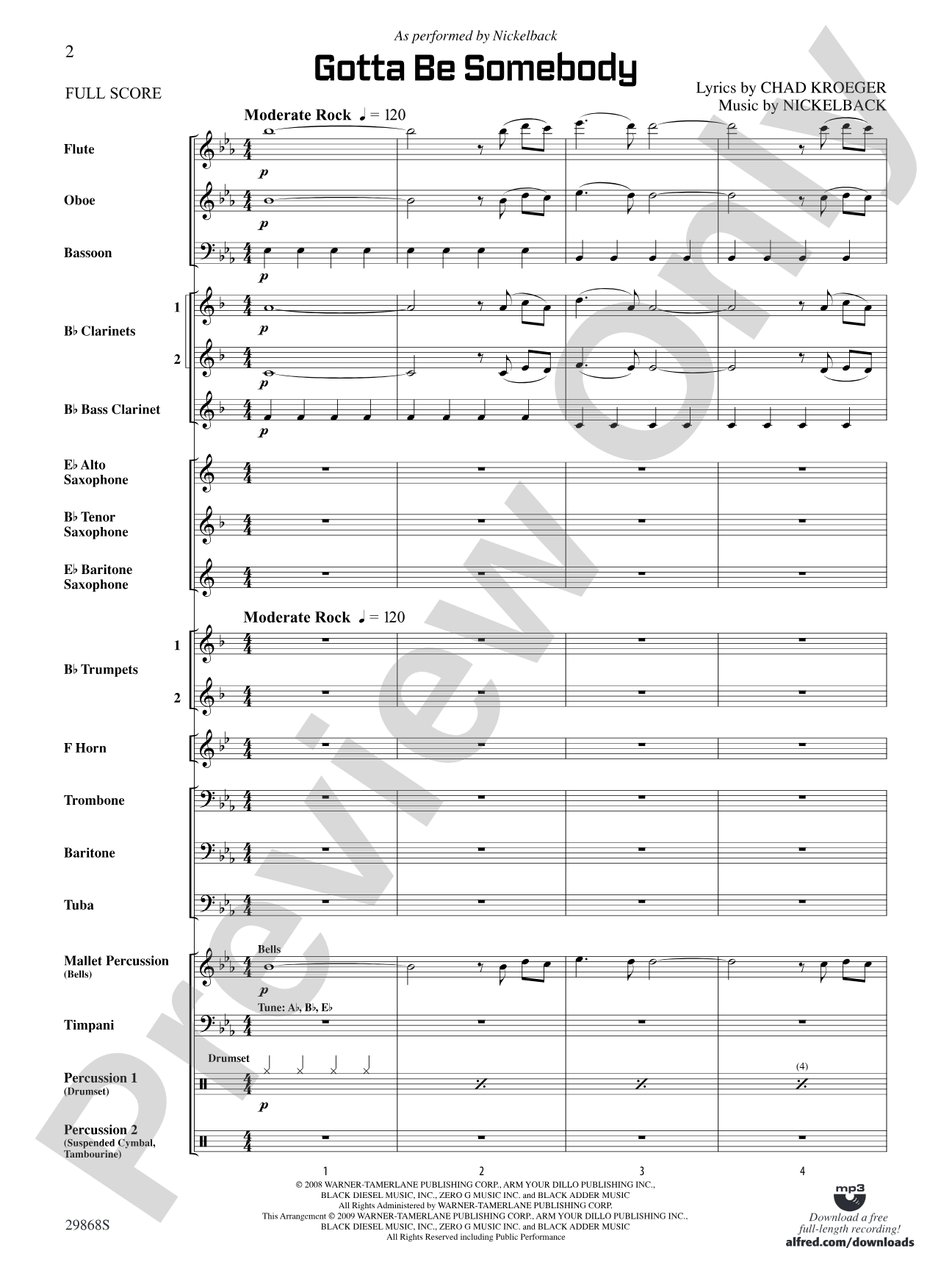 Gotta Be Somebody: Concert Band Conductor Score & Parts