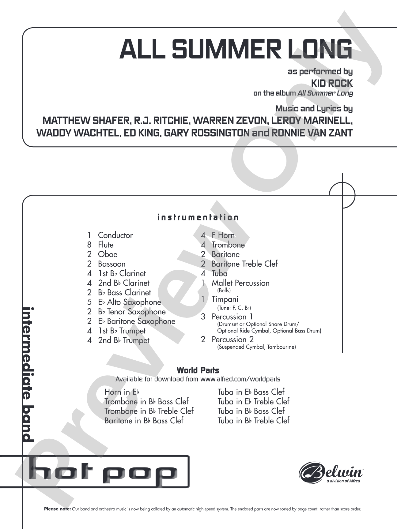 All Summer Long: Concert Band Conductor Score & Parts