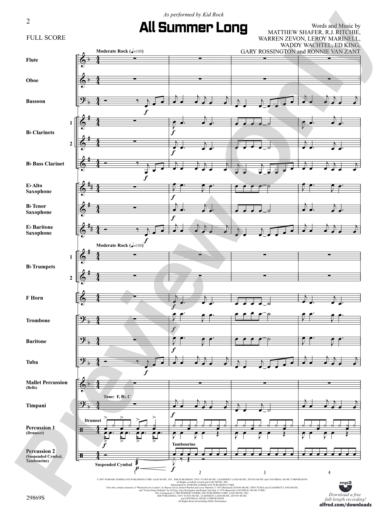 All Summer Long: Concert Band Conductor Score & Parts
