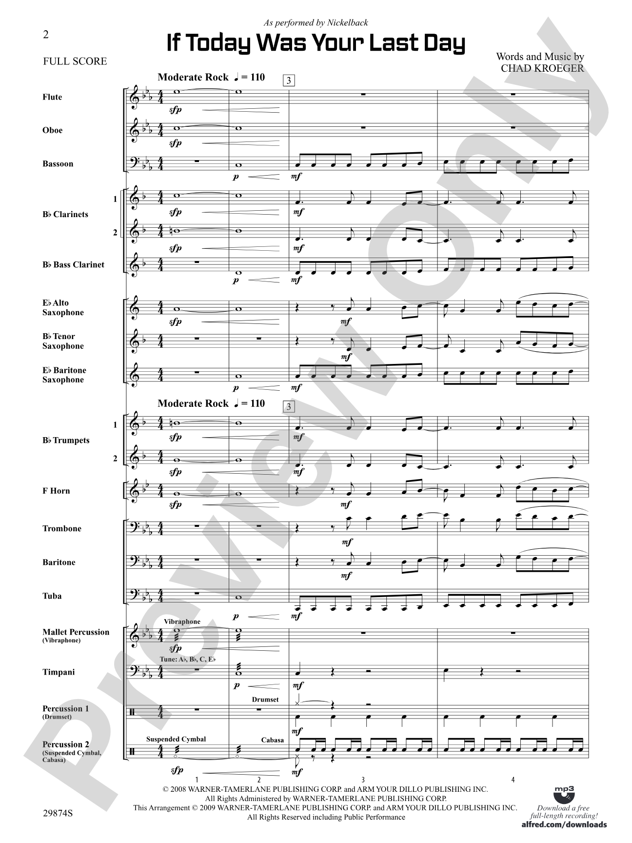 If Today Was Your Last Day: Concert Band Conductor Score & Parts
