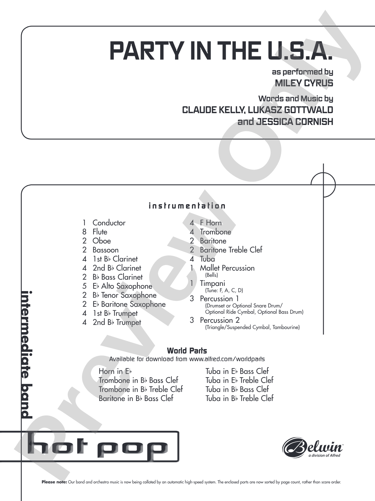 Party in the U.S.A.: Concert Band Conductor Score & Parts