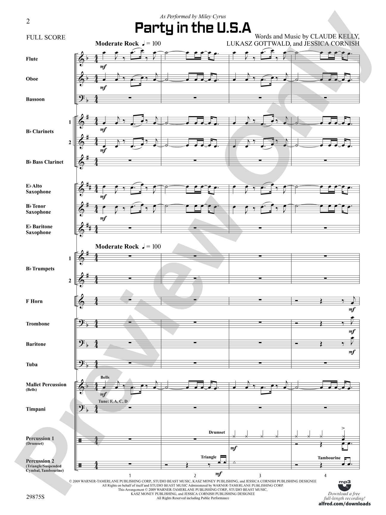 Party in the U.S.A.: Concert Band Conductor Score & Parts