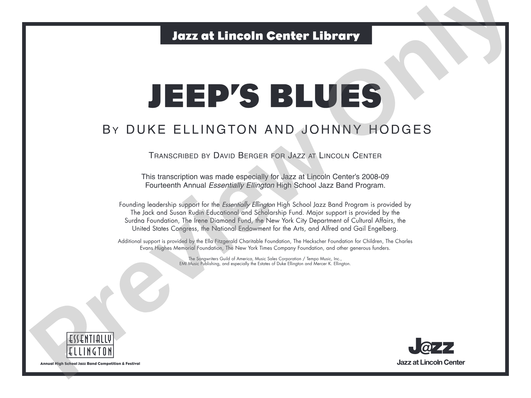 Jeep's Blues: Jazz Ensemble Conductor Score & Parts