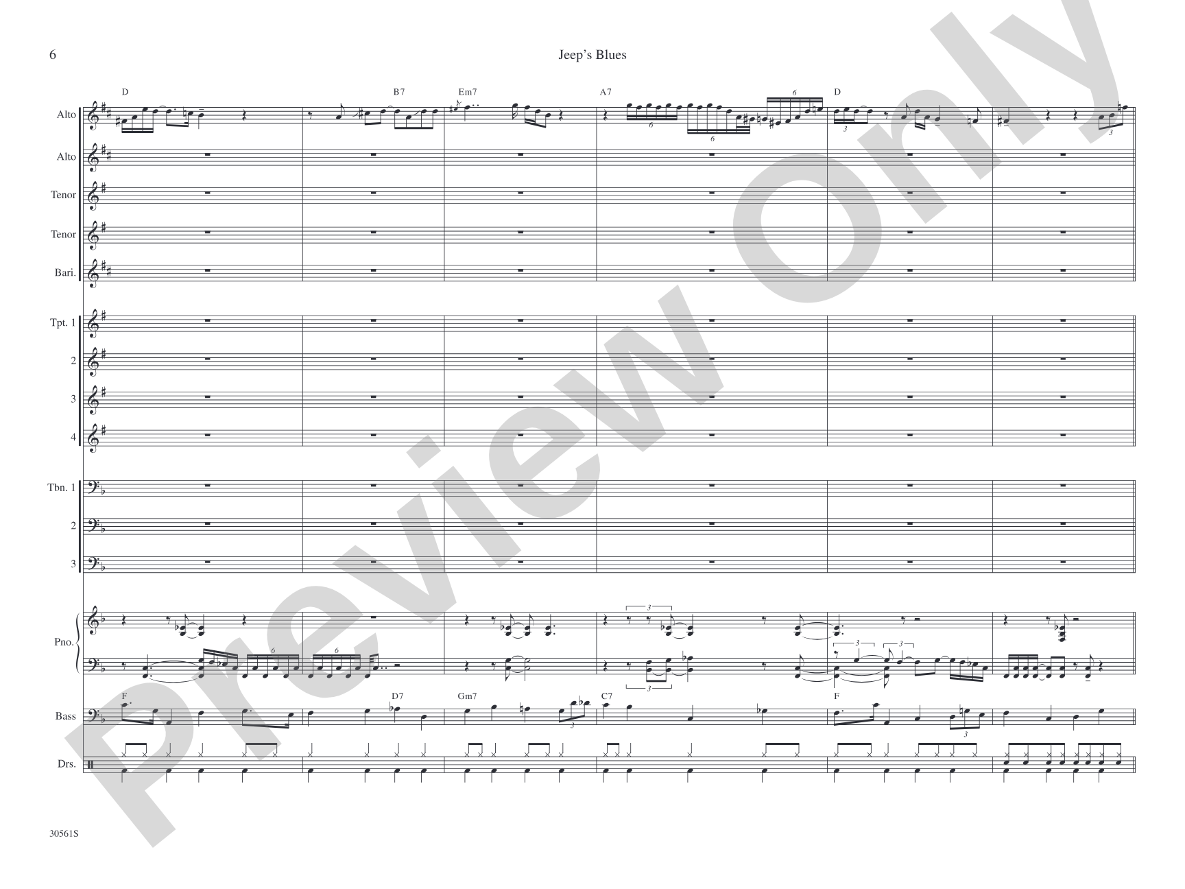 Jeep's Blues: Jazz Ensemble Conductor Score & Parts