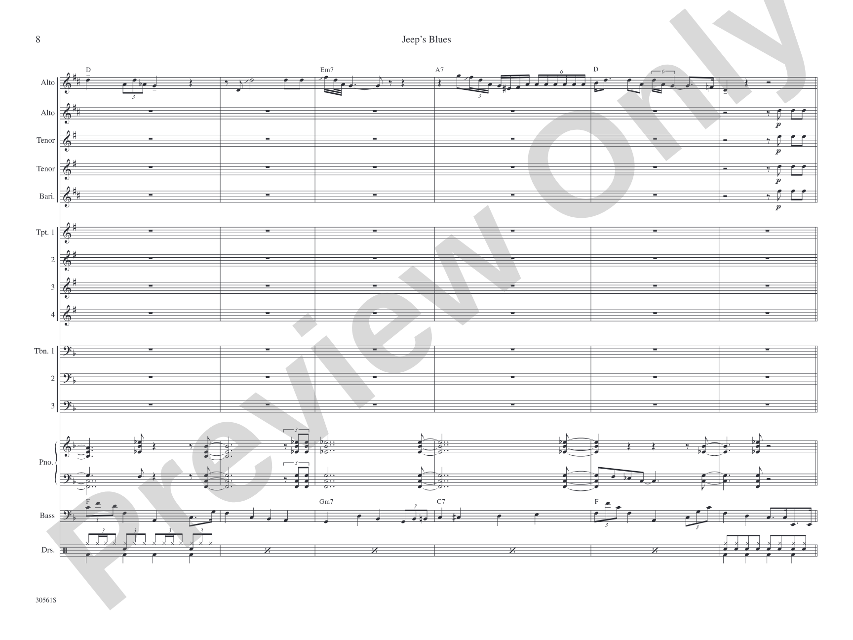 Jeep's Blues: Jazz Ensemble Conductor Score & Parts