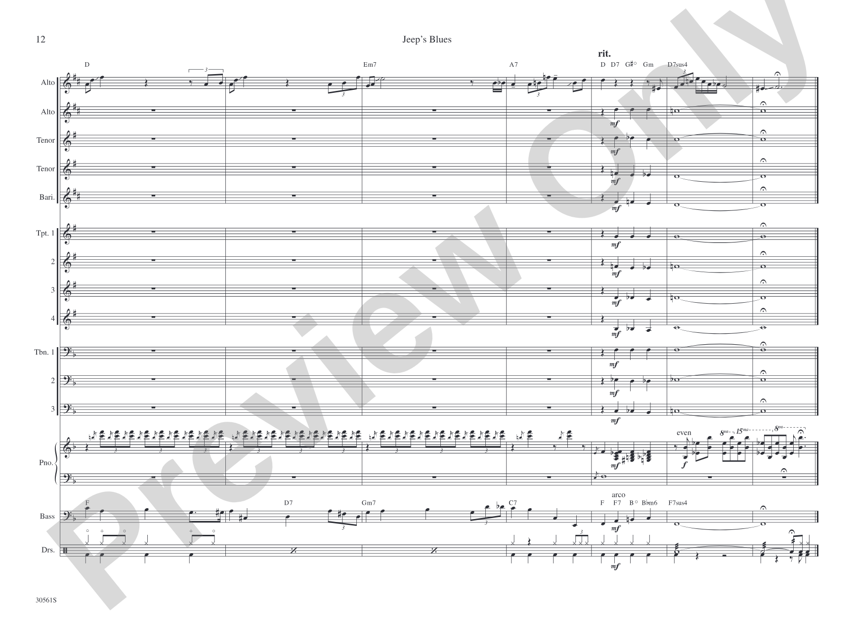 Jeep's Blues: Jazz Ensemble Conductor Score & Parts