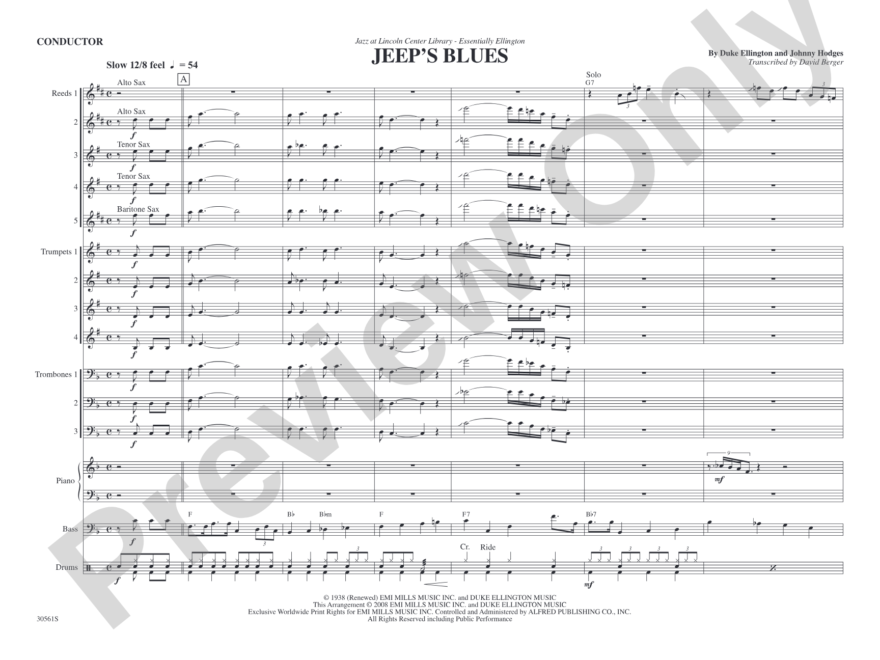 Jeep's Blues: Jazz Ensemble Conductor Score & Parts