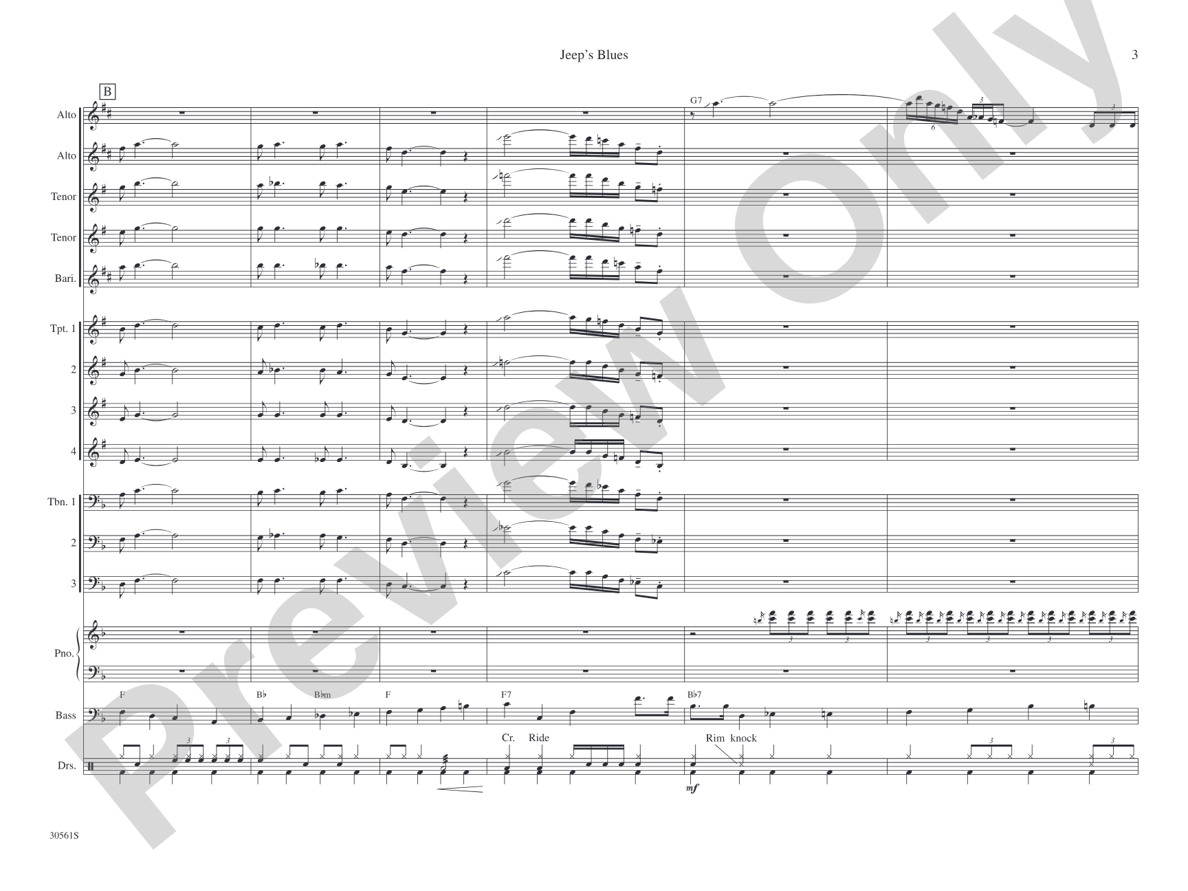 Jeep's Blues: Jazz Ensemble Conductor Score & Parts