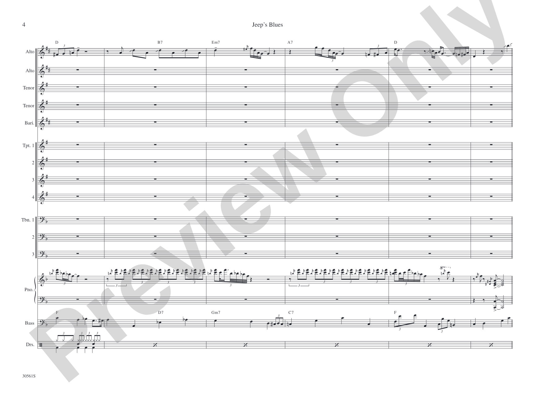 Jeep's Blues: Jazz Ensemble Conductor Score & Parts