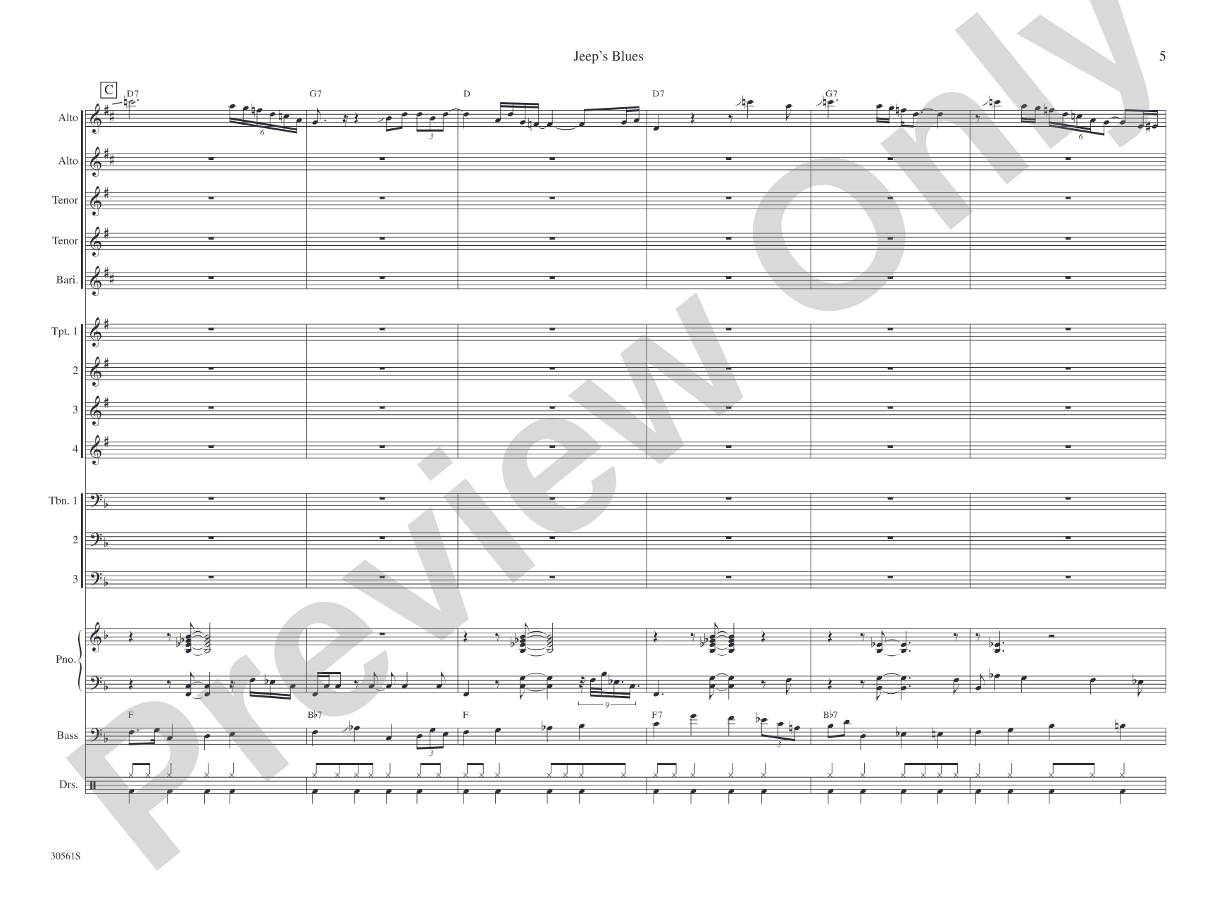 Jeep's Blues: Jazz Ensemble Conductor Score & Parts