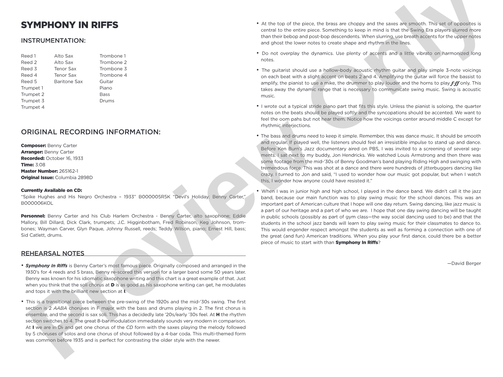 Symphony in Riffs: Jazz Ensemble Conductor Score & Parts