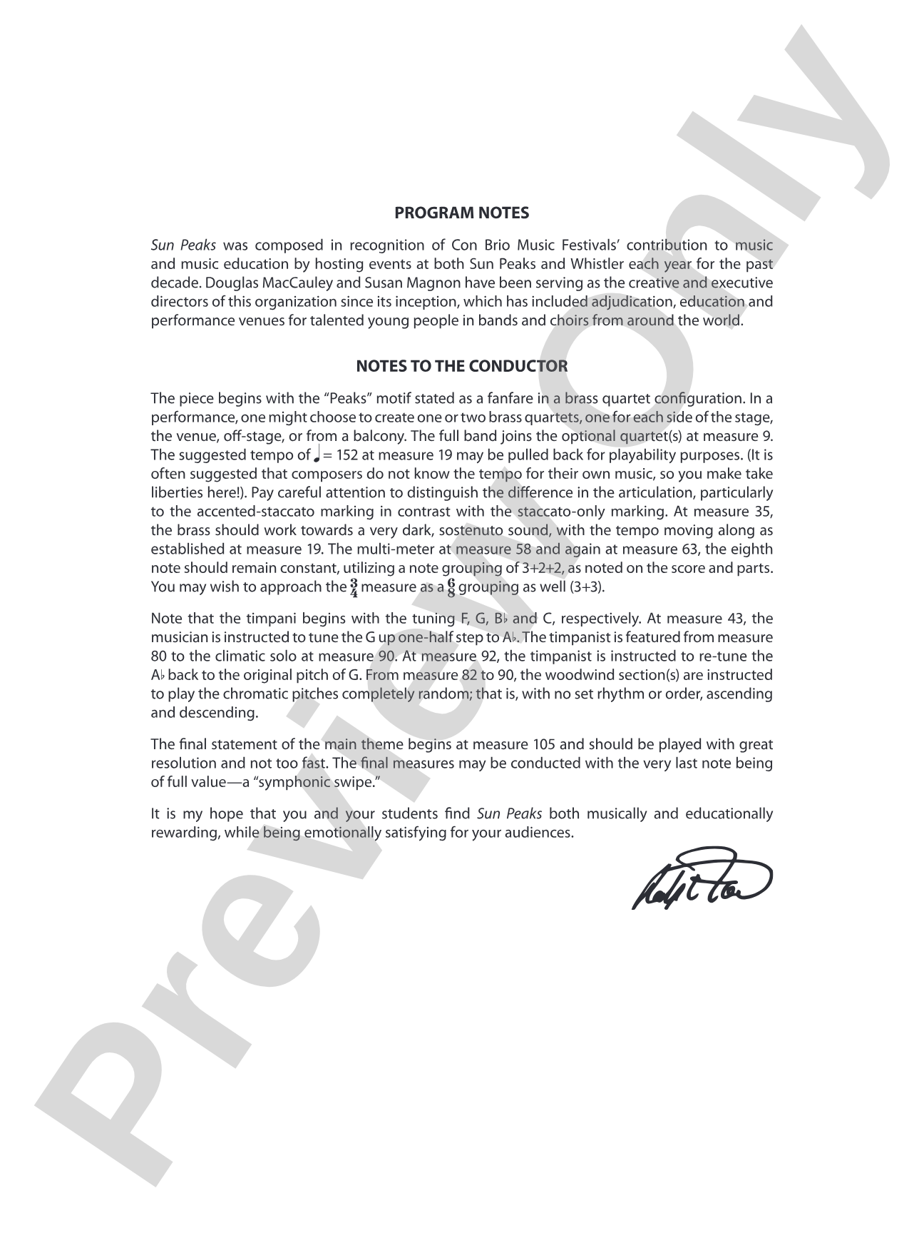 Sun Peaks: Concert Band Conductor Score & Parts