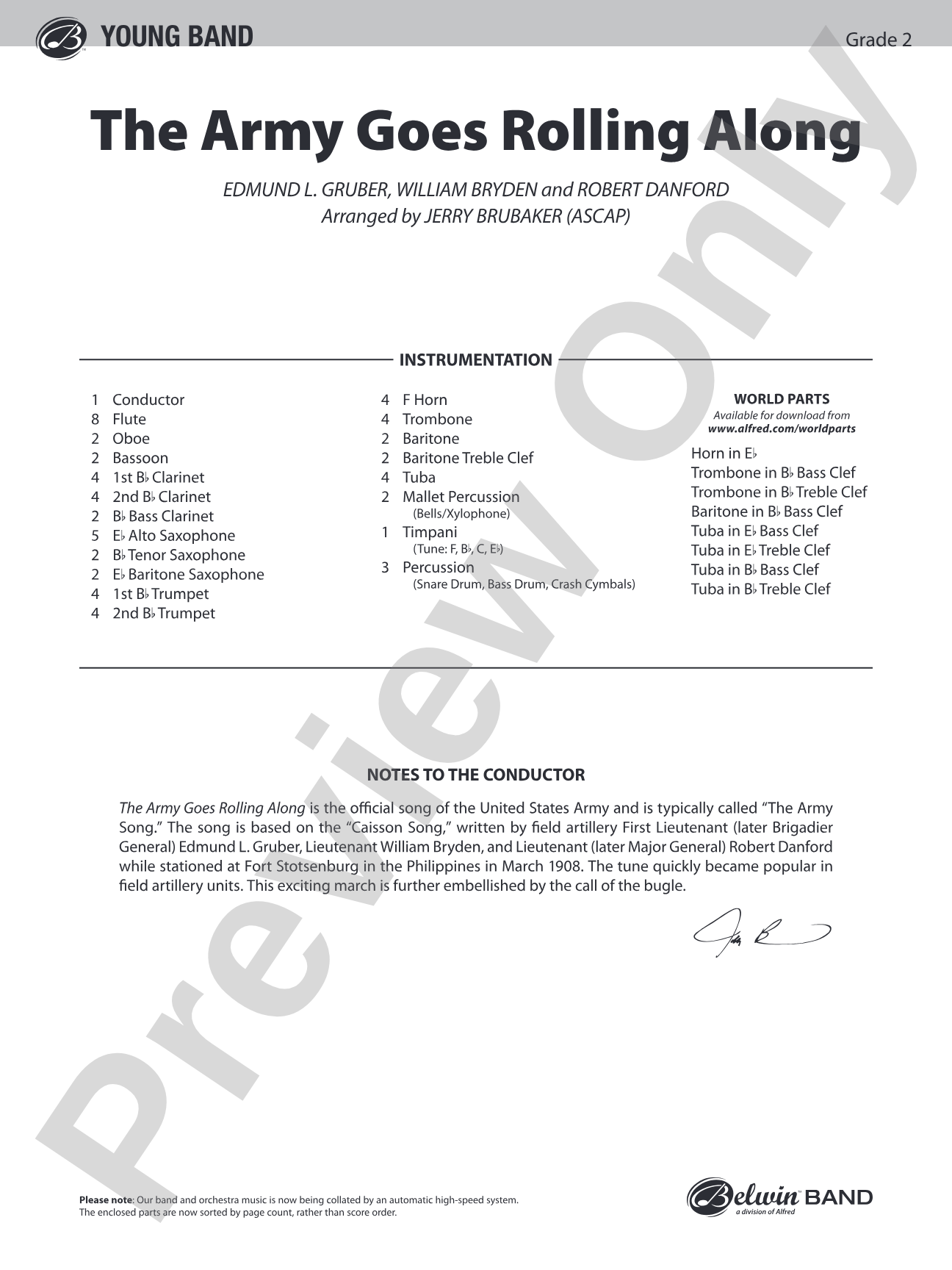 The Army Goes Rolling Along: Concert Band Conductor Score & Parts