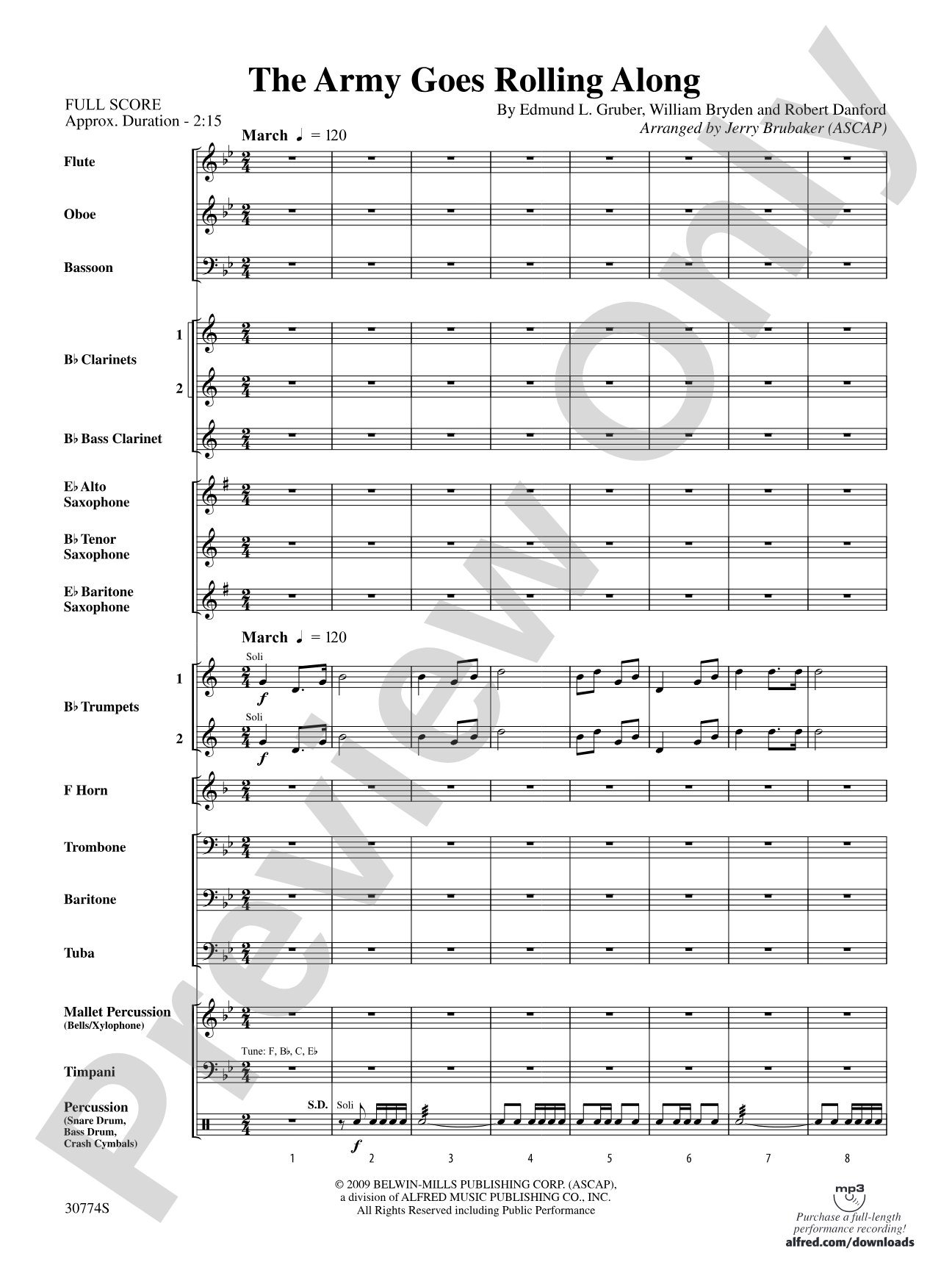 The Army Goes Rolling Along: Concert Band Conductor Score & Parts