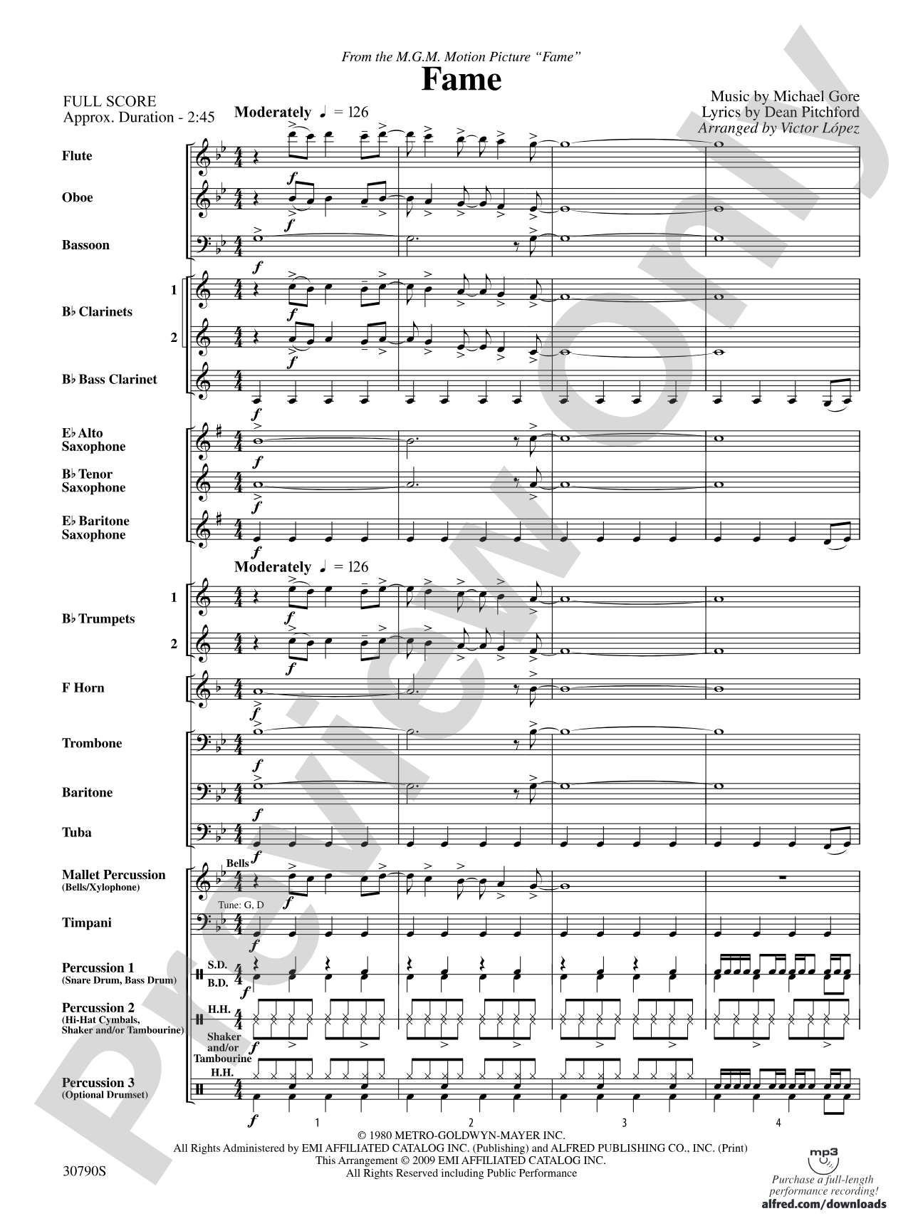 Fame (from the motion picture Fame): Concert Band Conductor Score & Parts