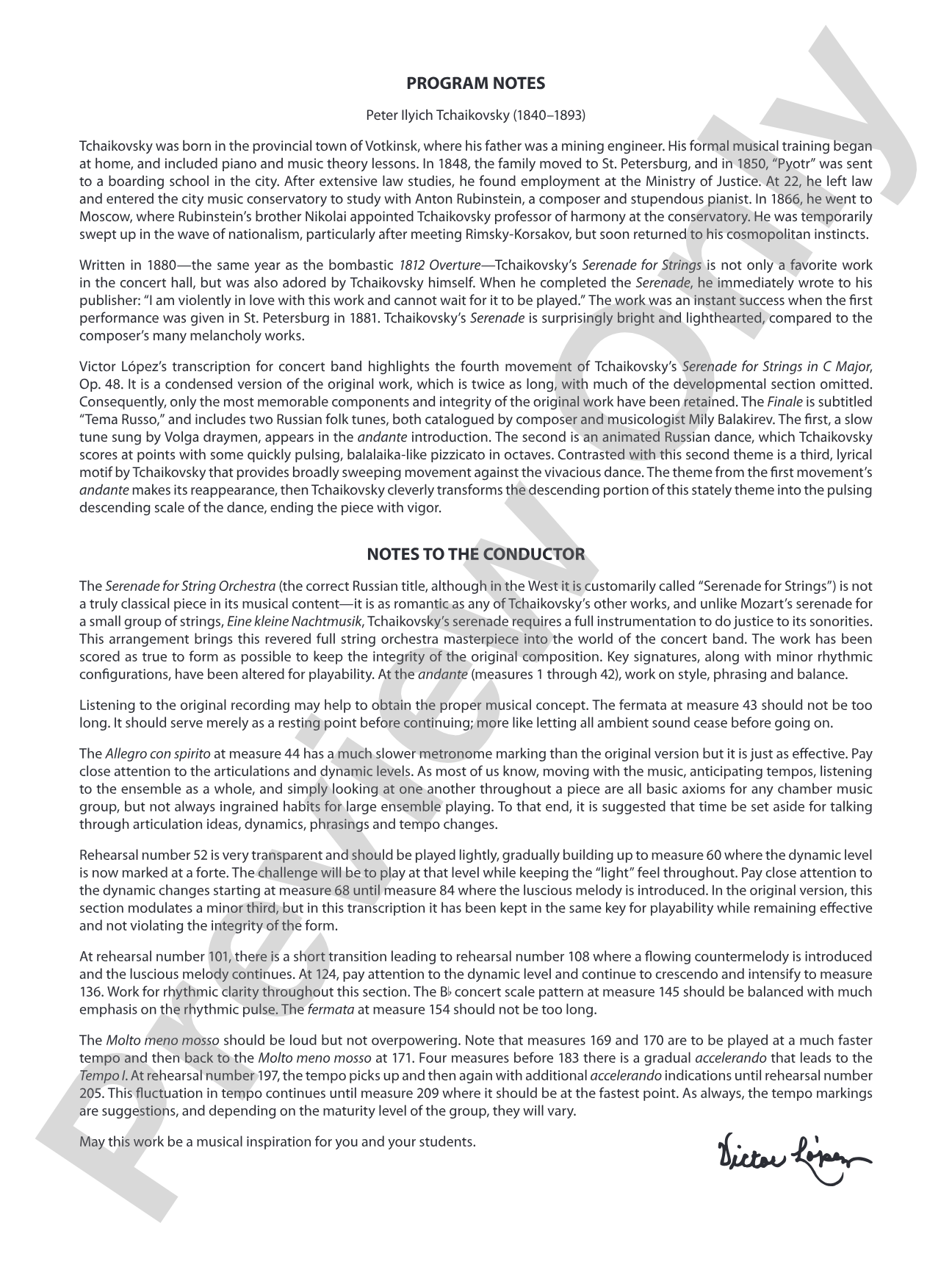 Finale (from Serenade for Strings in C Major, Op. 48, Movement #4 (Terma Russo)): Concert Band Conductor Score & Parts