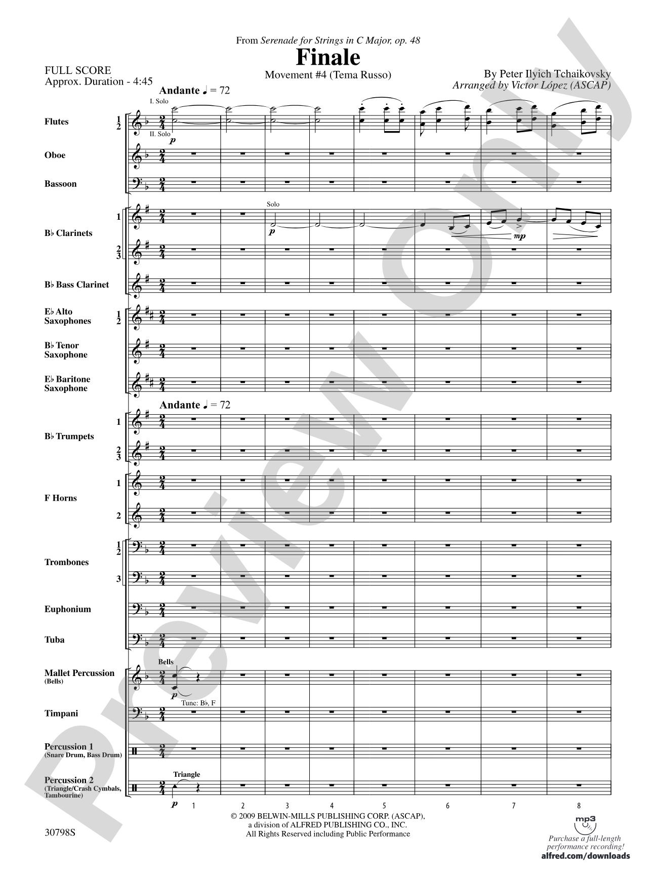 Finale (from Serenade for Strings in C Major, Op. 48, Movement #4 (Terma Russo)): Concert Band Conductor Score & Parts