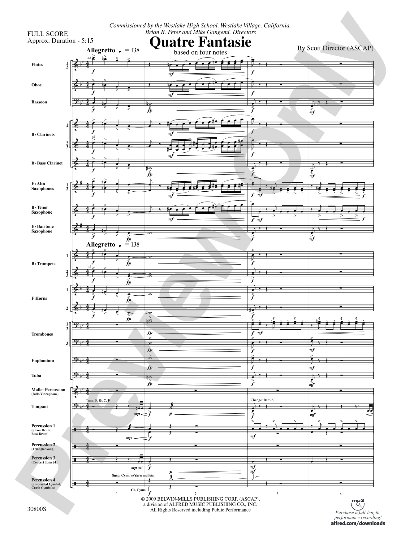 Quatre Fantasie: Concert Band Conductor Score & Parts