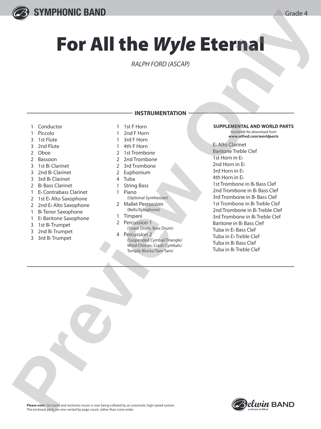 For All the Wyle Eternal: Concert Band Conductor Score & Parts
