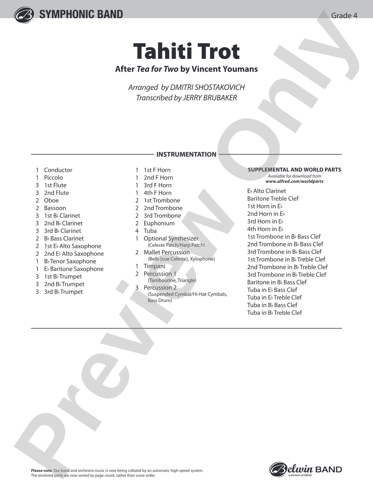 Tahiti Trot: Concert Band Conductor Score & Parts