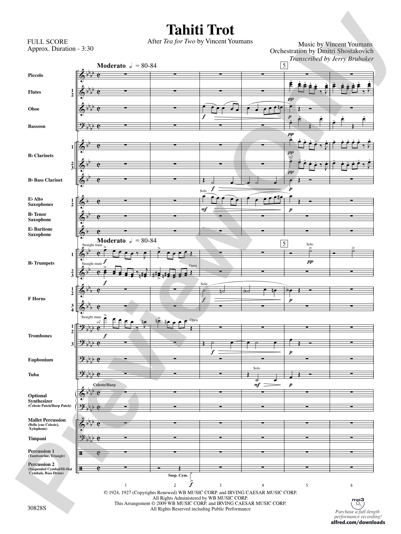 Tahiti Trot: Concert Band Conductor Score & Parts