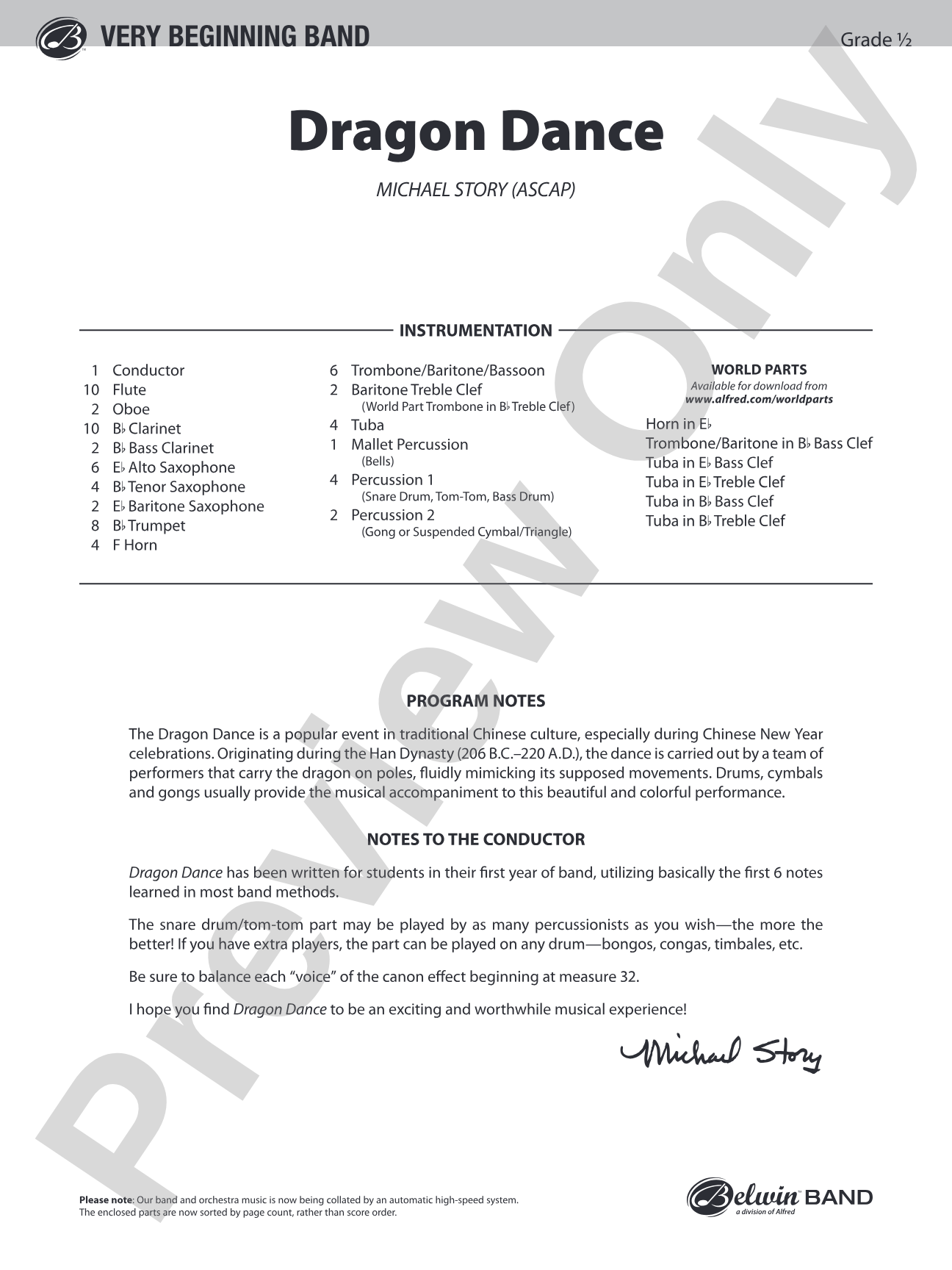 Dragon Dance: Concert Band Conductor Score & Parts