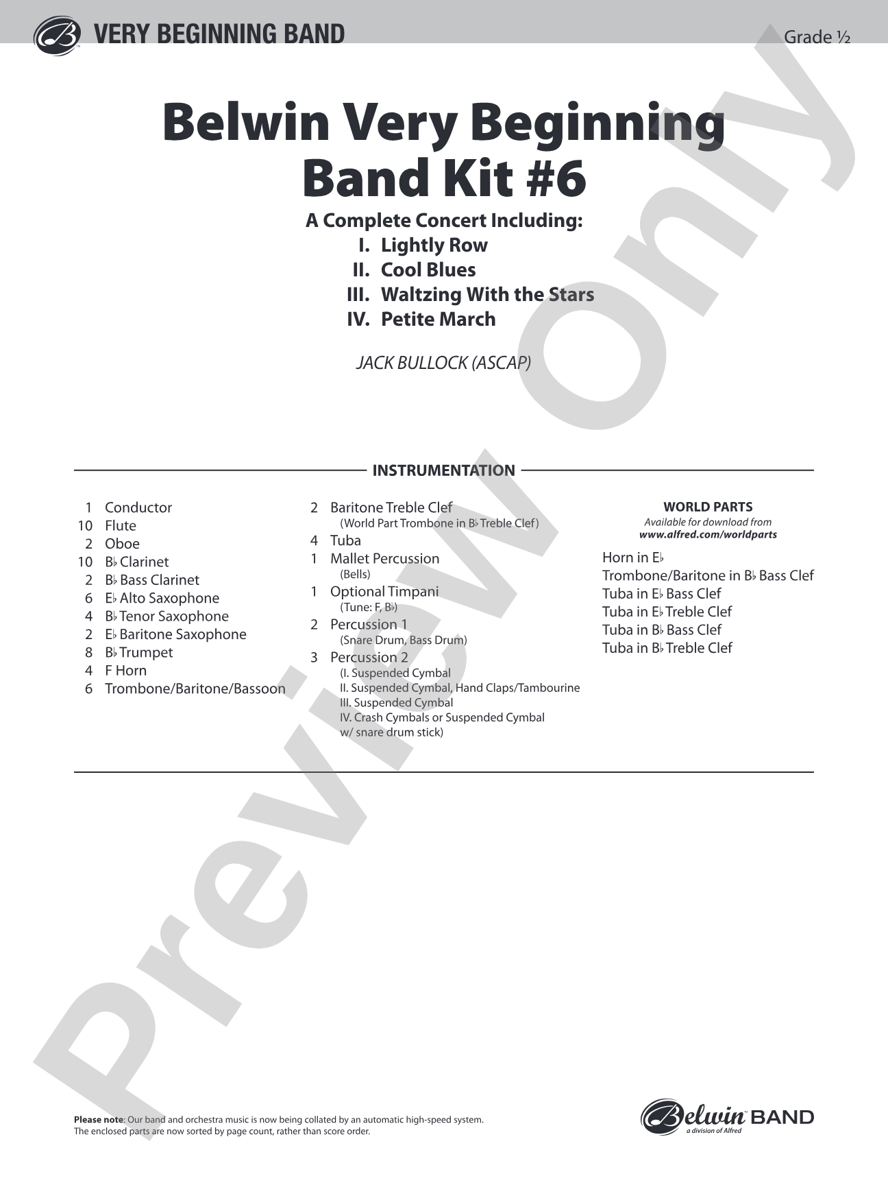 Belwin Very Beginning Band Kit #6: Concert Band Conductor Score & Parts