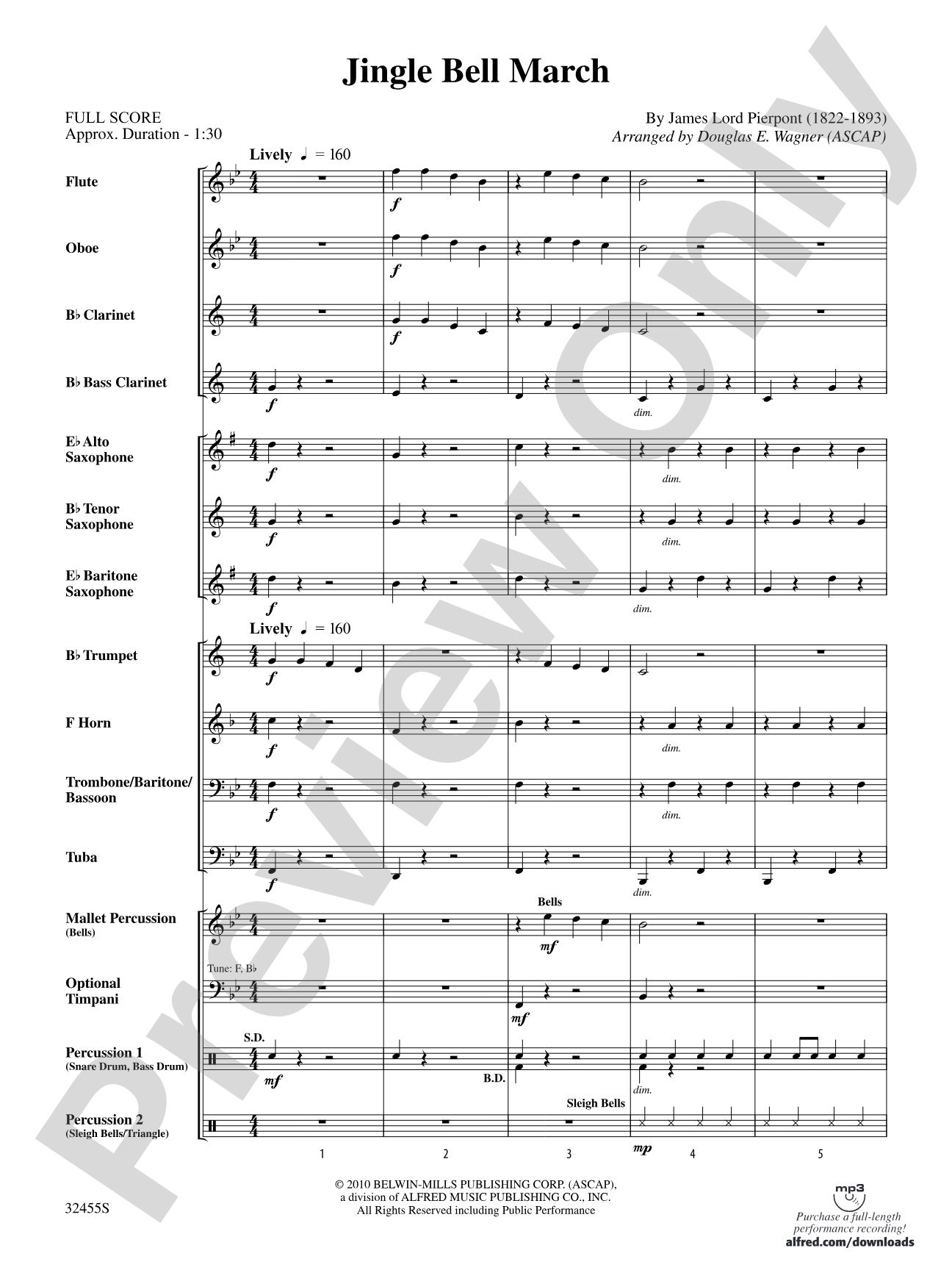 Jingle Bell March: Concert Band Conductor Score & Parts