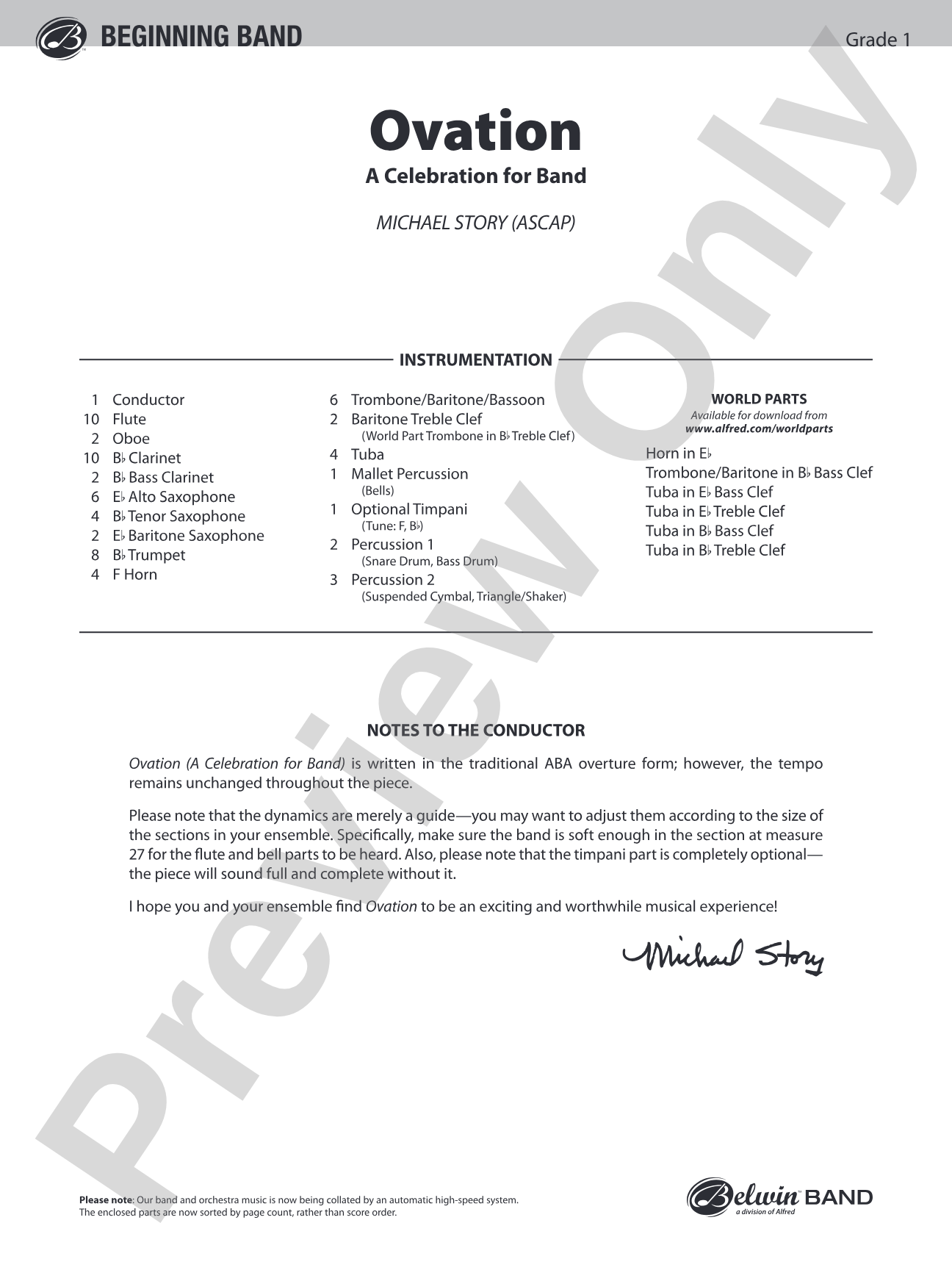 Ovation: Concert Band Conductor Score & Parts