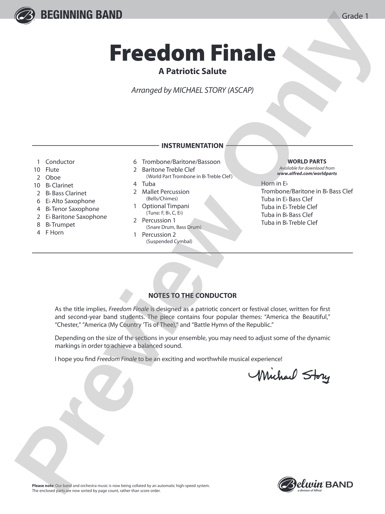 Freedom Finale: Concert Band Conductor Score & Parts